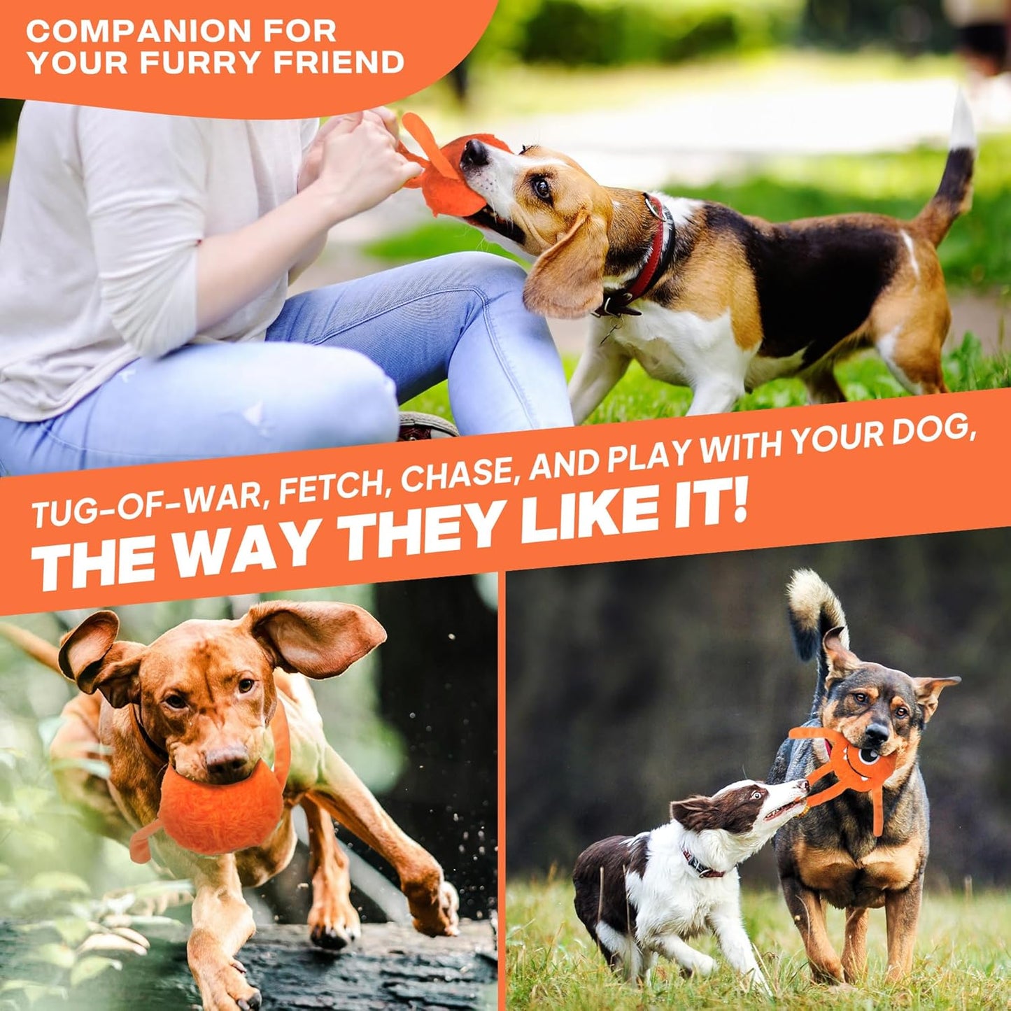 Fida Dog Chew Toys for Aggressive Chewers(3in1), Squeaky Dog Toys for Large Dogs, Interactive Dog Toys to Keep Them Busy, Dog Ball for Small, Medium and Large Dogs(Orange)