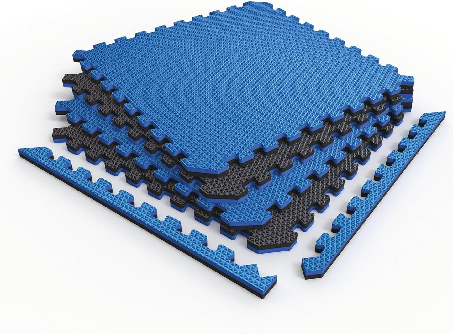 Norsk Reversible Exercise Mats 3/4" Thick EVA Interlocking Foam Tiles, Perfect Home Gym Flooring, 20 Tiles & 40 Trim Pieces, 80 Sq. Ft. 24"x24", Dazzling Blue/Black