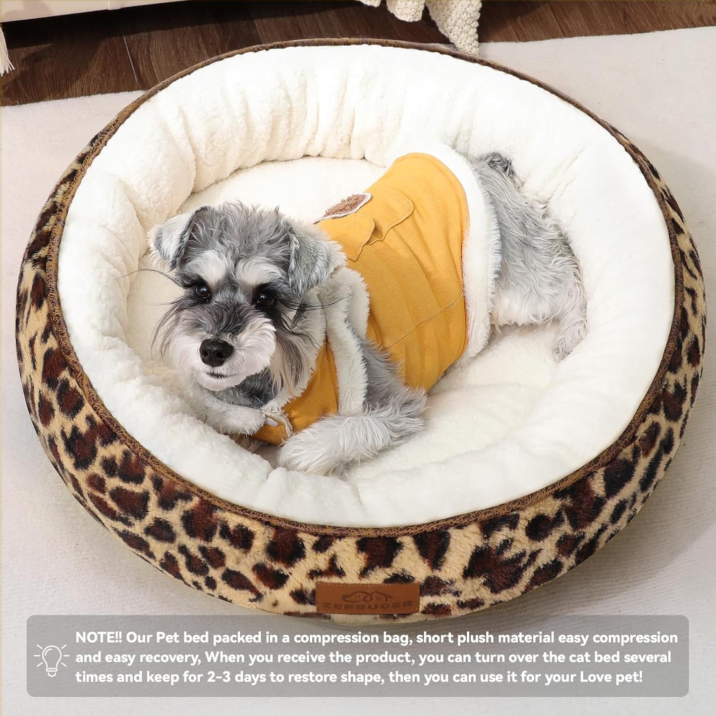 Cat Bed, 20In Dog Beds for Small Dogs, Calming Cat & Dog Beds for Indoor Pets, Pet Beds Comfortable Donut Round Ultra Soft (Leopard, Medium 23in)