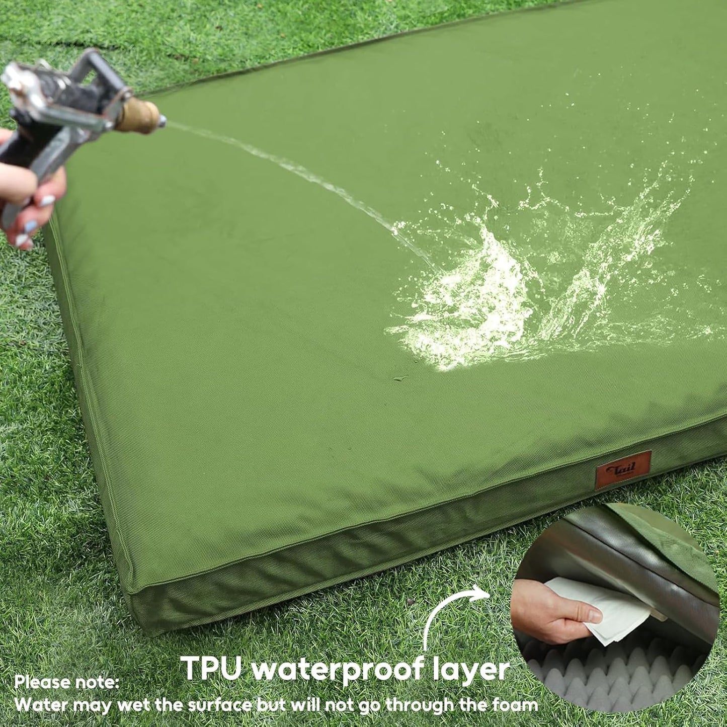 Orthopedic Dog Bed for Large Dogs, Big Waterproof Washable Dog Bed for Large Sized Dogs with Egg Crate Foam Pet Bed Mat, Removable Oxford Cooling Cover, Light Green