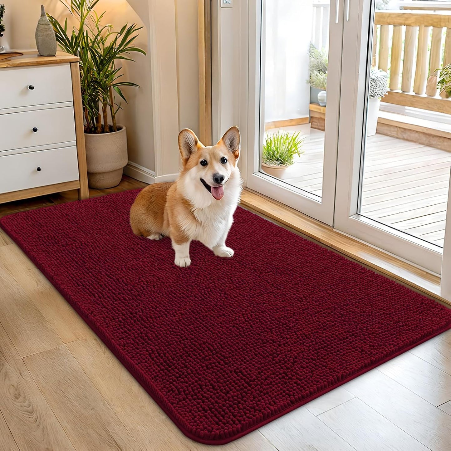 OLANLY Dog Door Mat for Muddy Paws 45x27, Absorbs Moisture and Dirt, Absorbent Non-Slip Washable Doormat, Quick Dry Chenille Mud Mat for Dogs, Entry Indoor Entryway Carpet for Inside Floor, Burgundy