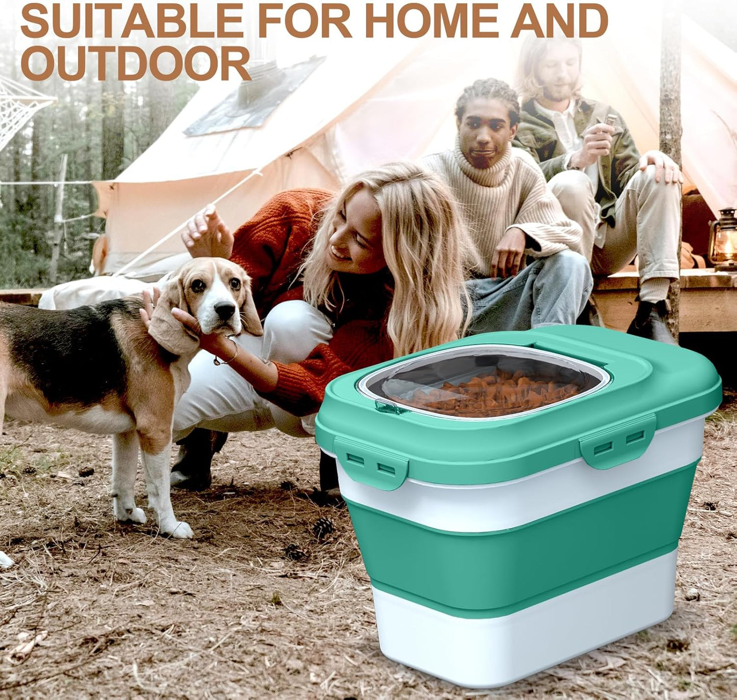 Dog Food Storage Container, 10lb to 13lb Collapsible Dog Cat Food Containers with Airtight Clear Flip-top and Pet Food Scoop, Pet Food Storage Container Bin for Dog Cat Bird Other Pets (Green)