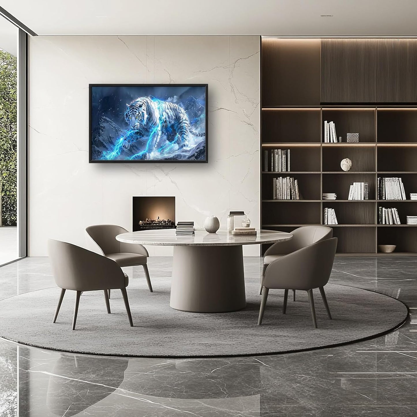 Quorin White Tiger Large Wall Art Wild Animal Pictures Lightning Tiger Wall Decor Snowy Mountain Canvas Print Painting Artwork for Bathroom Living Room Bedroom 36L x 24W