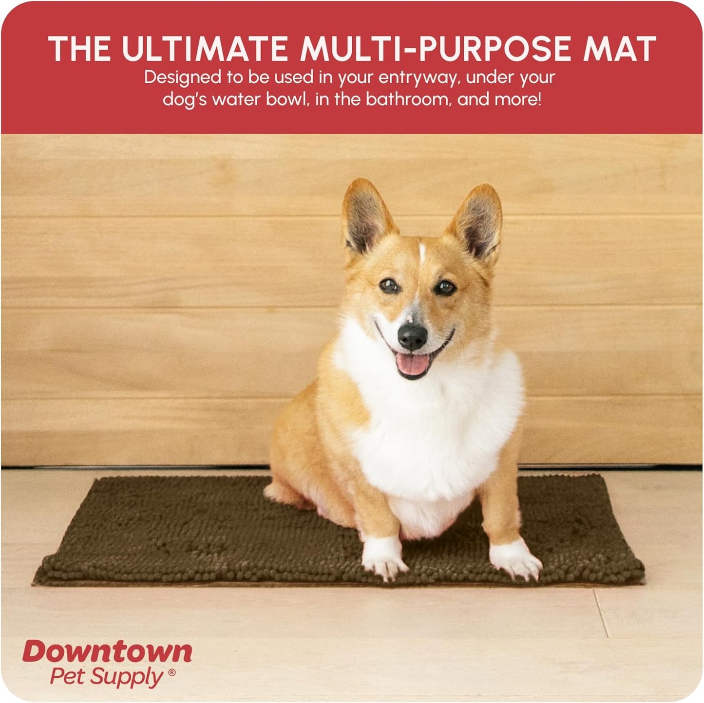 My Doggy Place Microfiber Dog Mat for Muddy Paws, 18" x 24" Brown - Absorbent and Quick-Drying Dog Paw Cleaning Mat, Washer and Dryer Safe - Non-Slip Rubber Backed Dog Floor Mat, Small