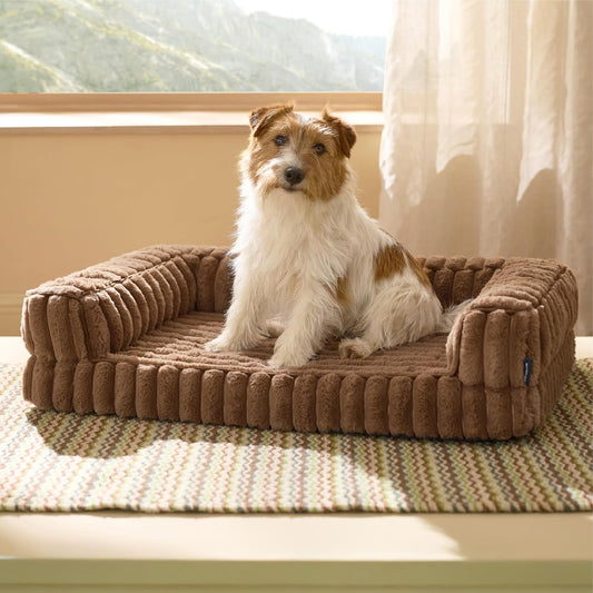 Bedsure Orthopedic Dog Bed for Medium Dogs, Waterproof Memory Foam Medium Pet Beds with Sides, Non-Slip Bottom and Egg-Crate Foam Dog Couch Sofa with Washable Removable Corduroy Cover, Brown