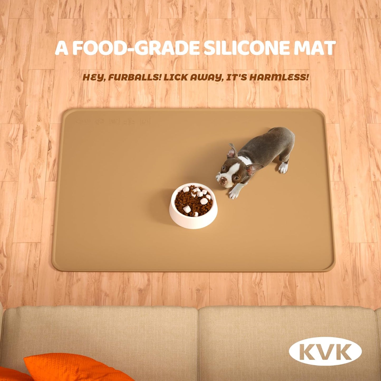 KVK Dog Food Mat, 39.4×29.5in Extra Large Silicone Pet Feeding Mat - Waterproof, Non - Slip, Chew - Resistant for Food & Water, Protect Floors (Brown)