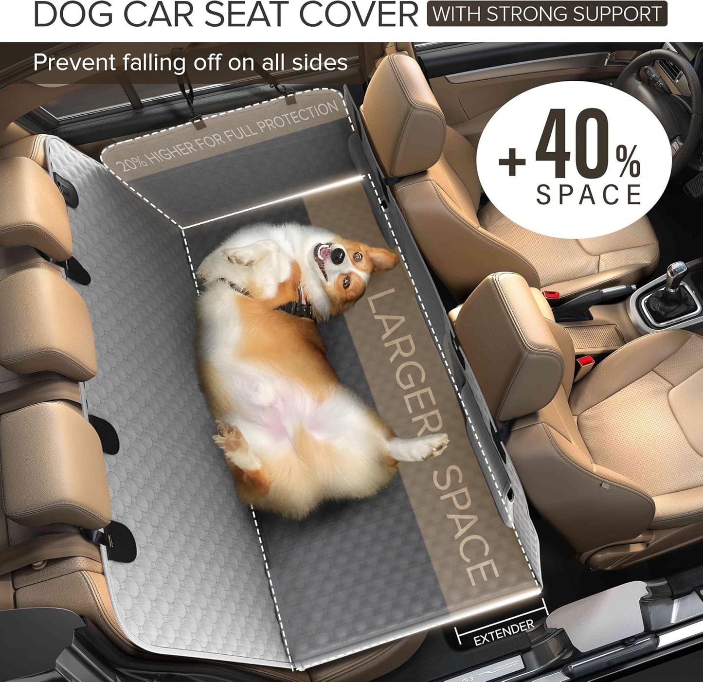 Back Seat Extender for Dogs, Heavy Duty Dog Car Seat Cover for Back Seat and Aggressive Chewer, Large Hard Bottom Car Seat Cover for Dogs, Dog Hammock for Car, Travel Pet Car Bed for Car, SUV, Truck