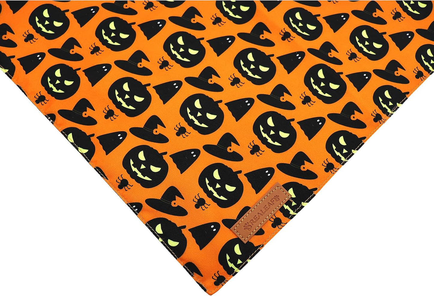 Realeaf Halloween Dog Bandanas 2 Pack, Pumpkin and Spider Web Bibs, Triangle Reversible Fall Pet Scarf, Premium Durable Fabric, Adjustable Fit (X-Large)