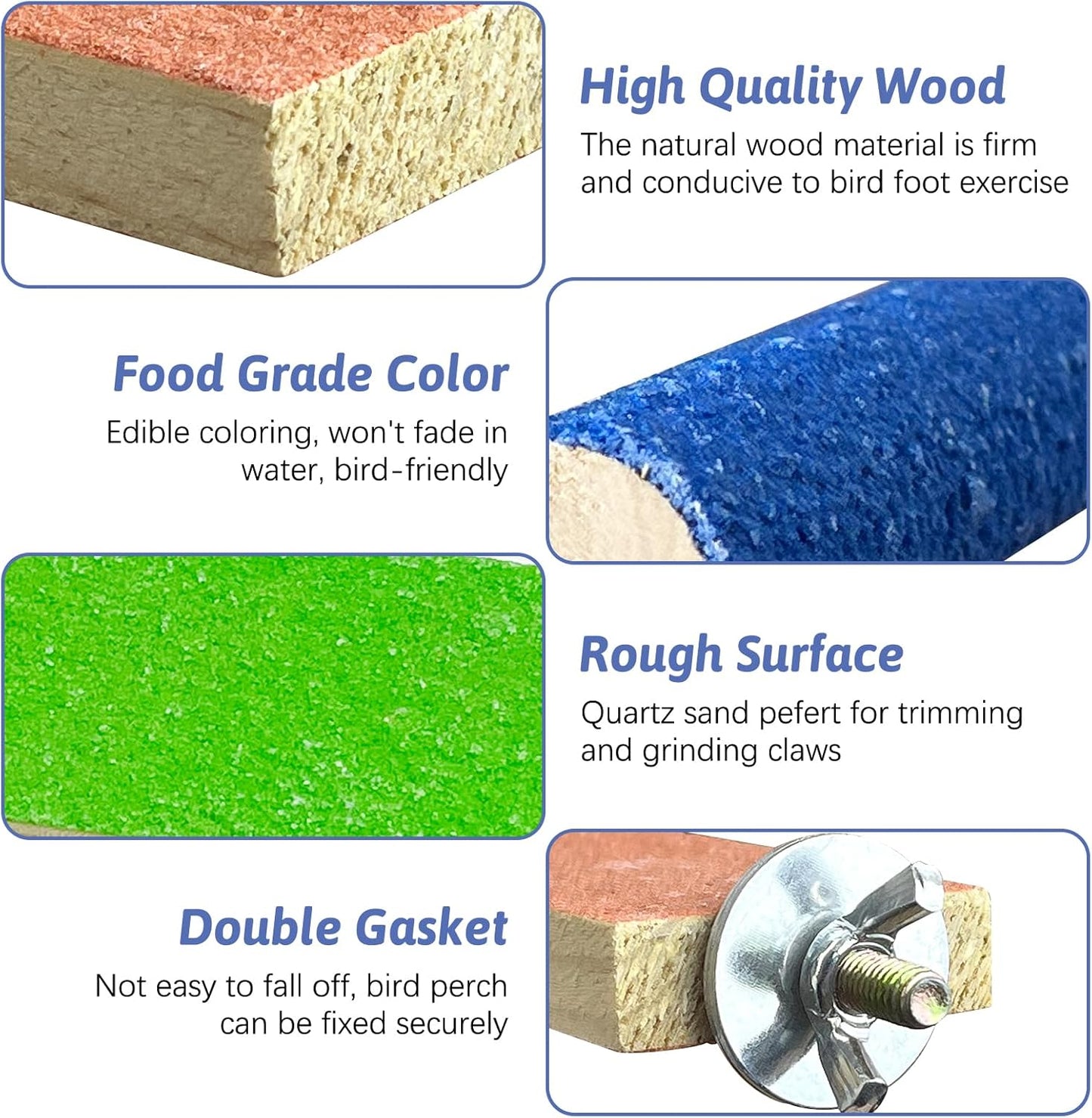 Hamiledyi 5 PCS Bird Perch Stand - Wooden Parrot Perch Stand with Colorful Sand Paw Grinding Stick Trim Beak Wood Platform for Bird Nail Trimming - Cage Accessories for Parakeets & Cockatiel