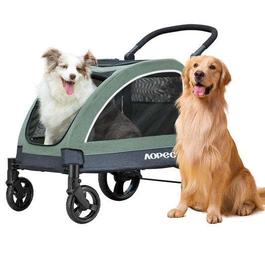 Large Dog Stroller - Dual Entry Safety Folding Pet Stroller with Adjustable Handle, All-Terrain 4-Wheel, 160 lbs Weight Capacity for Travel & Outdoor Adventures - Green