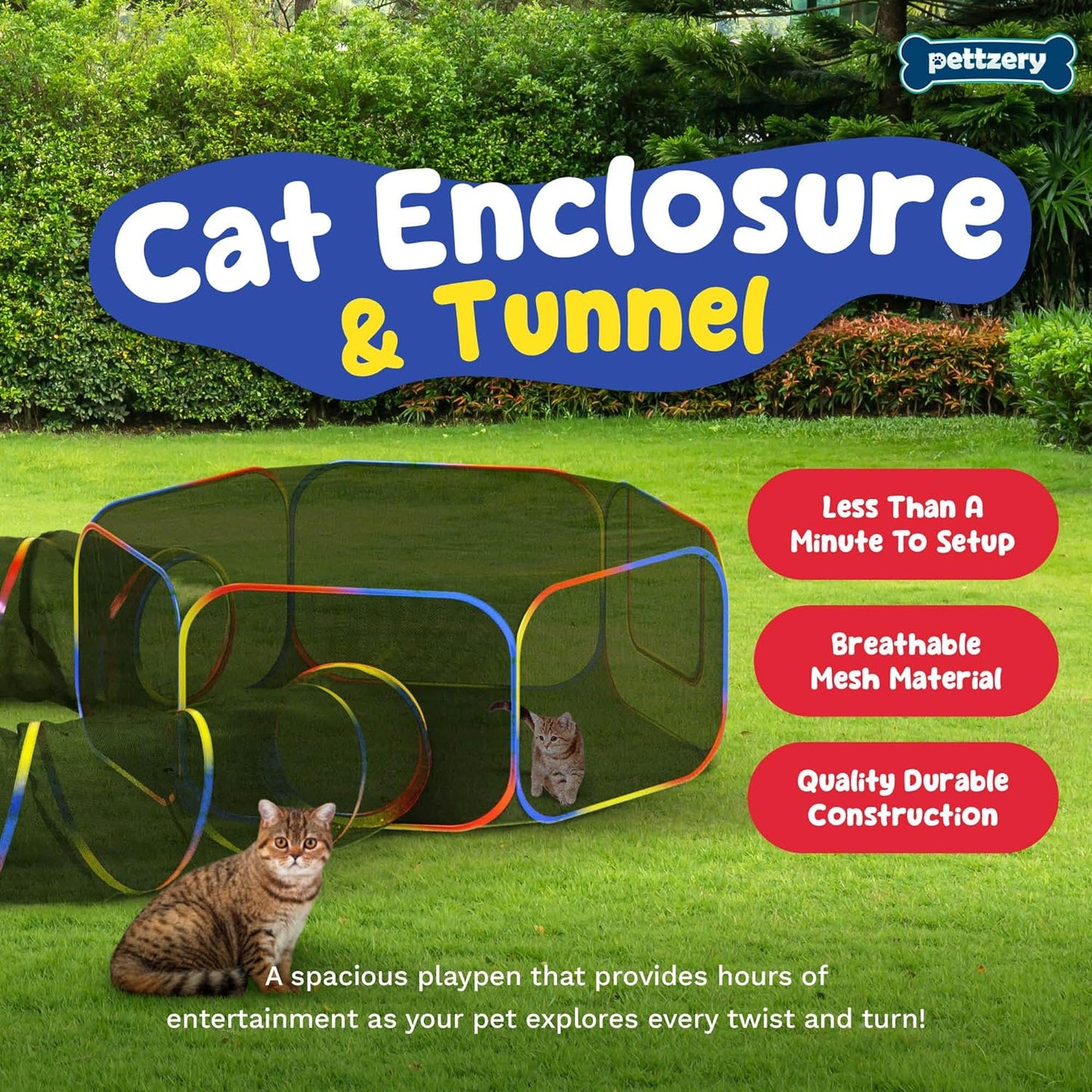 Outdoor Cat Enclosure - Portable Catio Playground for Cat Run, Kitty and Small Animals - Tent & Tunnels for Outside and Indoor Play