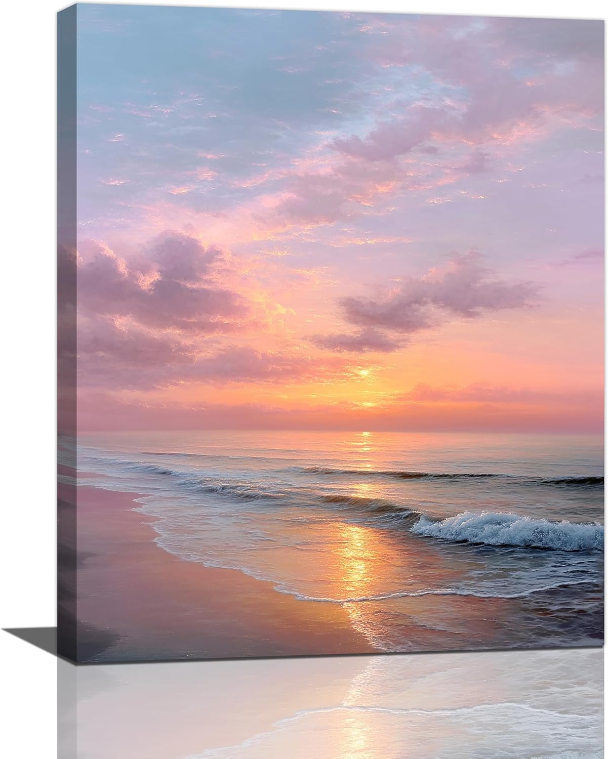 Beach Sunset Wall Art Ocean Coastal Scenery Wall Decor Seascape Picture Canvas Landscape Painting Print Framed Artwork Decorations for Living Room Office Bedroom Kitchen 16"x20"