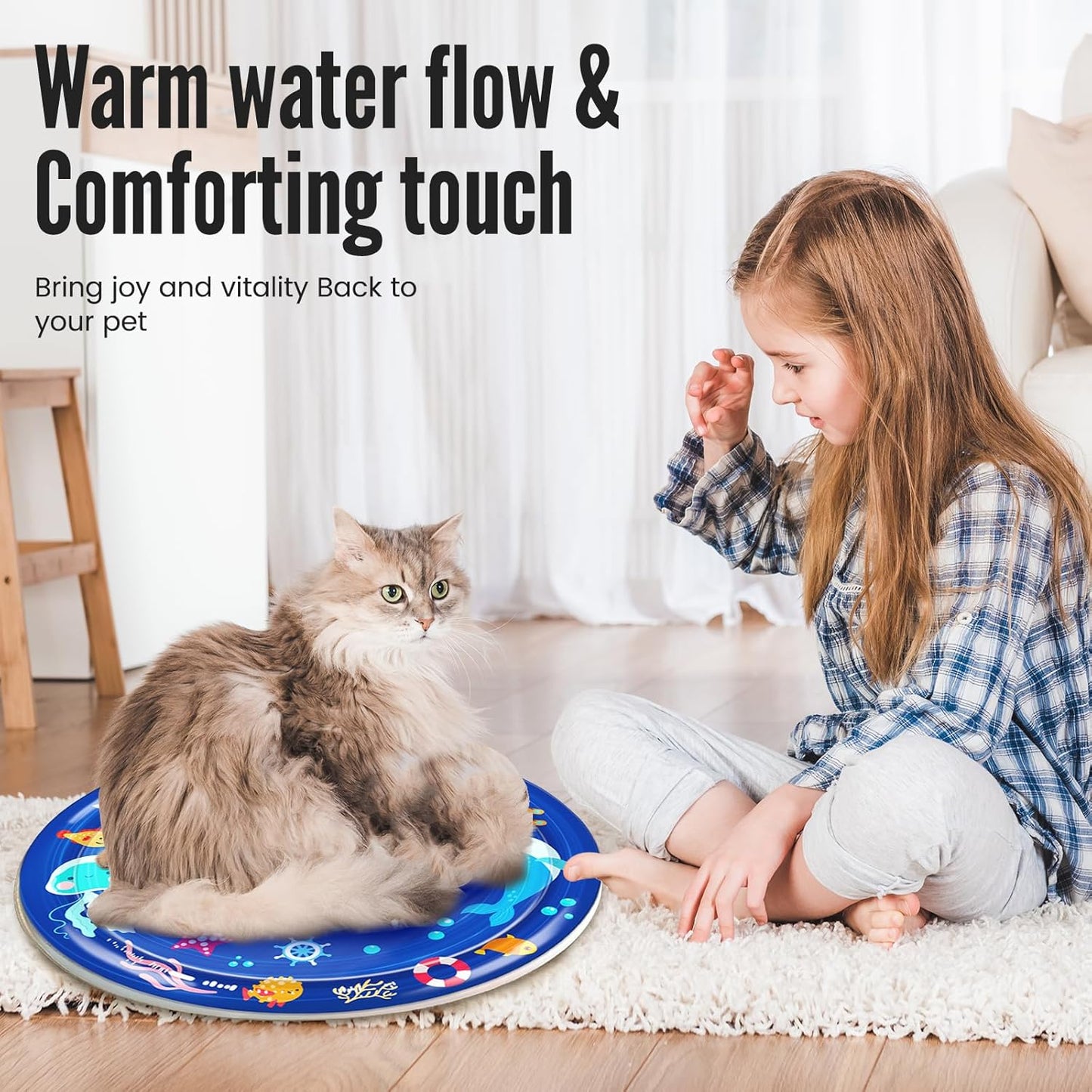 cat Cold pad, Portable Water-Filled, Interactive cat Toy, Suitable for All Kinds of Pets, Keeping Your Pets Cool in Summer Ocean Blue