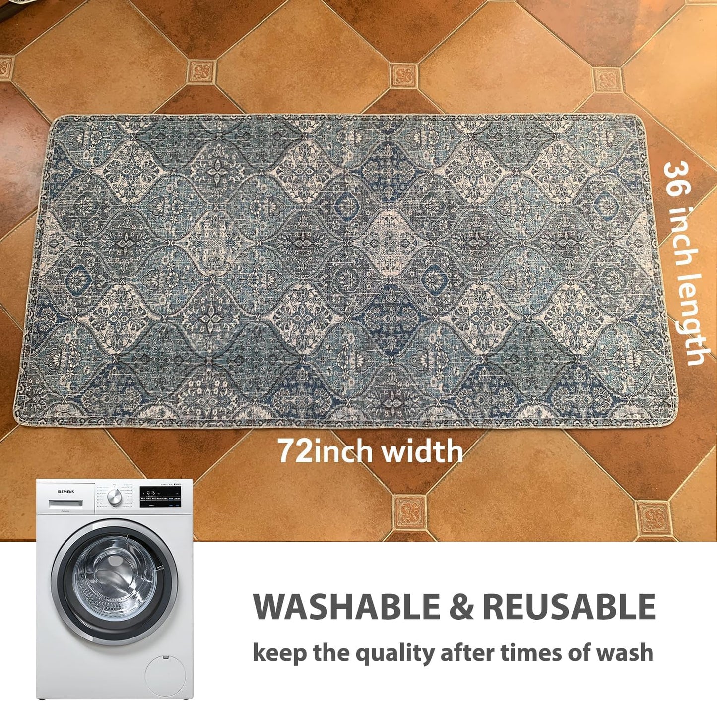 nunubaby Washable Pee Pads for Dogs, Stylish, Non-Slip and Leak-Proof Pee Pads. Reusable Potty Pads for Dogs for Crates and Floors.(Blue/Multi, 36" x72" )