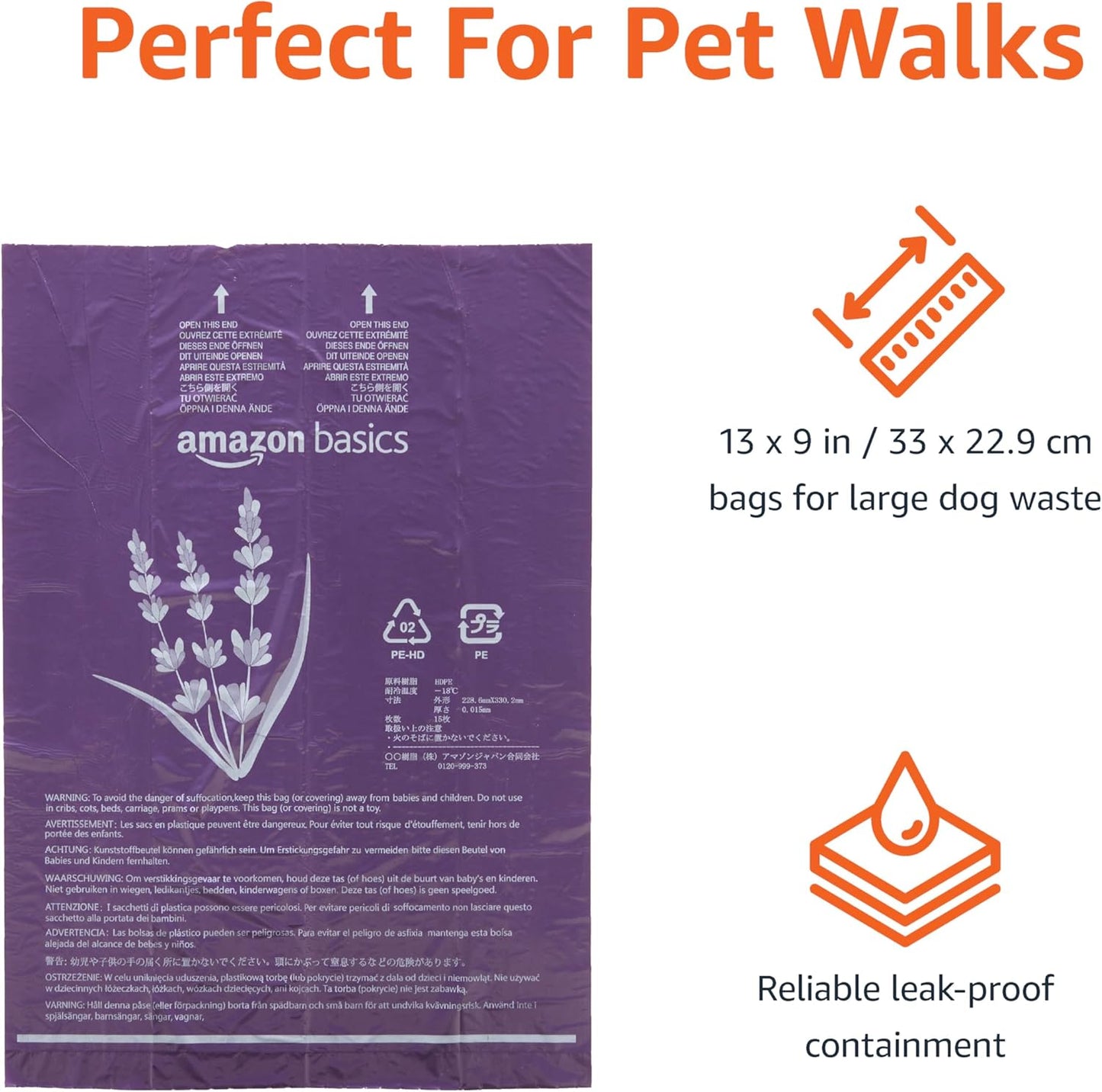 Amazon Basics Premium Lavender Scented Standard Dog Waste Bags, 900 bags,15 Count (Pack of 60)