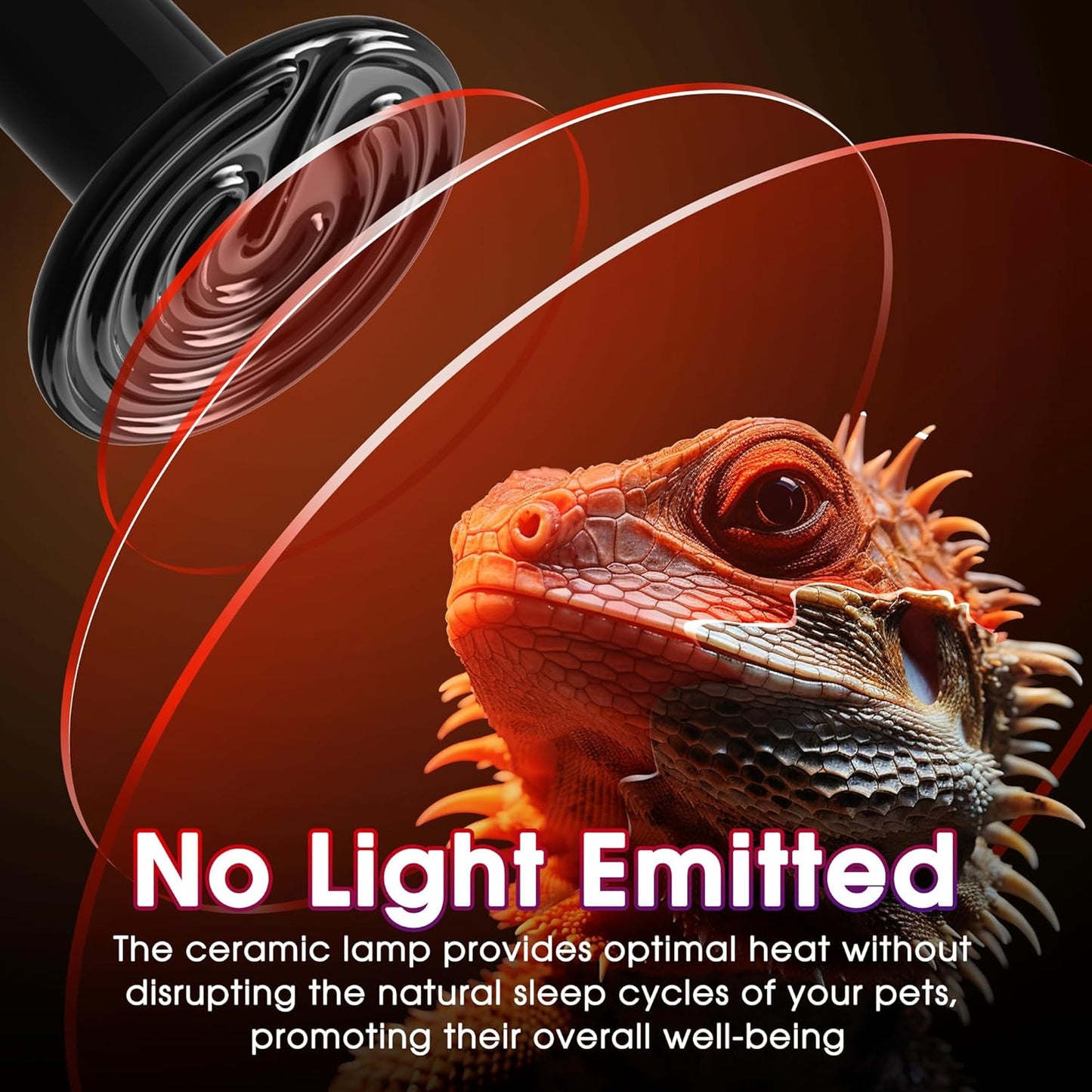 Ceramic Heat Emitter for Reptiles, 75W Heat Lamp Bulb, Ceramic Reptile Heat Bulb Black, No Light Emitting Heat Lamp for Amphibian Pet, Heat Bulb for Bearded Dragon Turtle Snake Lizard, 2 Pack