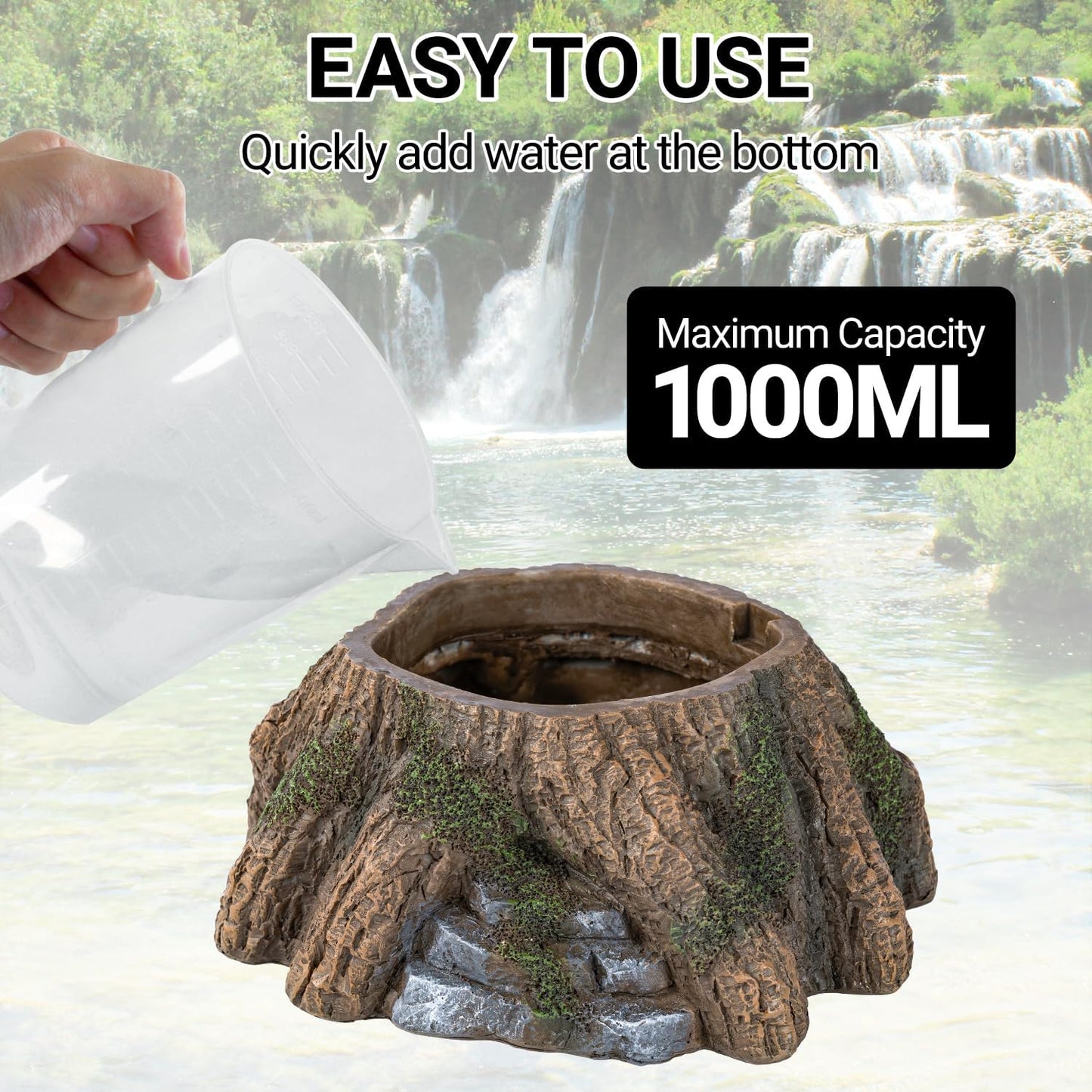 REPTIZOO Reptile Humidifier Fogger, Tree Trunk Humidifier with Top Mist Outlet, 1000ml Detachable Terrarium Humidifier Reptile Misting System Terrarium Decoration