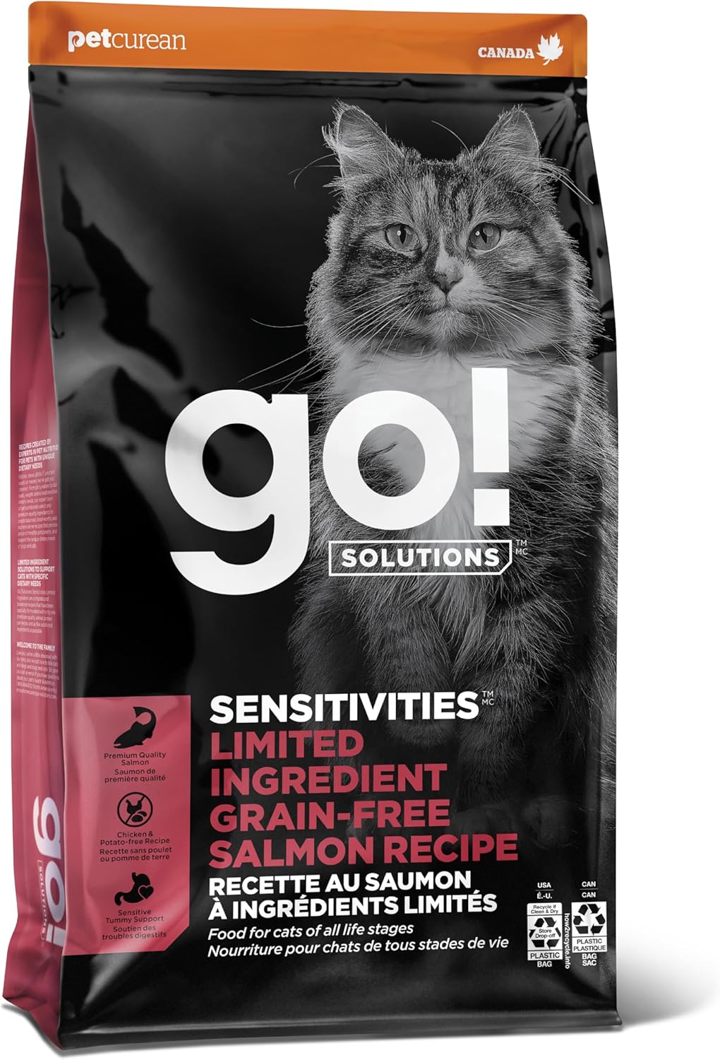 Go! Solutions Sensitivities Limited Ingredient, Grain-Free Dry Cat Food, Salmon Recipe for Sensitive Stomach, 12 lb Bag