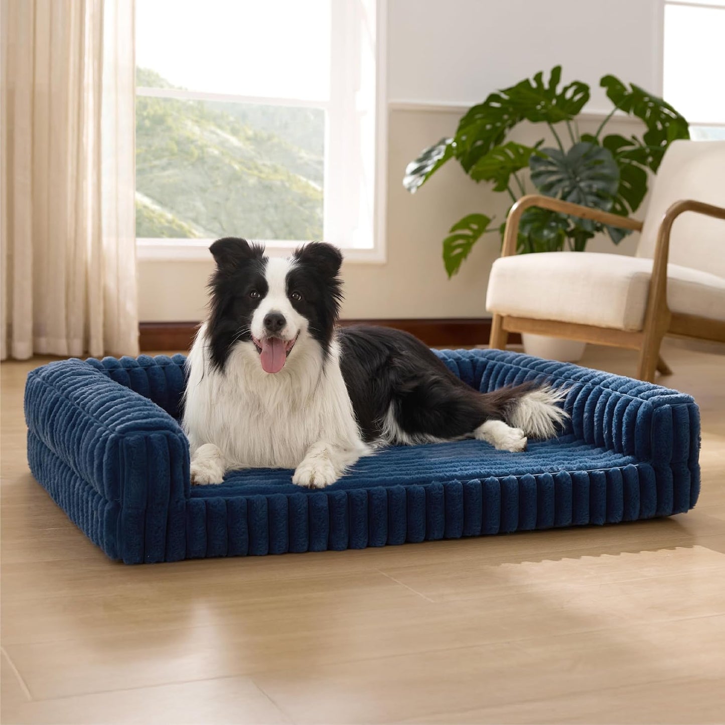 Bedsure Orthopedic Dog Beds Large Sized Dog, Waterproof Memory Foam Pet Bed with Sides, Non-Slip Bottom and Egg-Crate Foam Large Pet Couch Sofa with Washable Removable Corduroy Cover, Blue