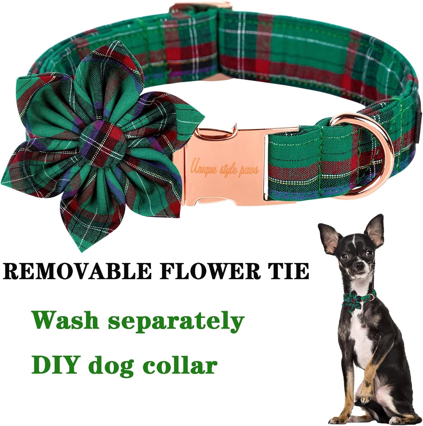 Unique style paws Dog Collar with Flower Tie Christmas Dog Collar for Small Medium Large Dogs with Adjustable Metal Buckle -XS