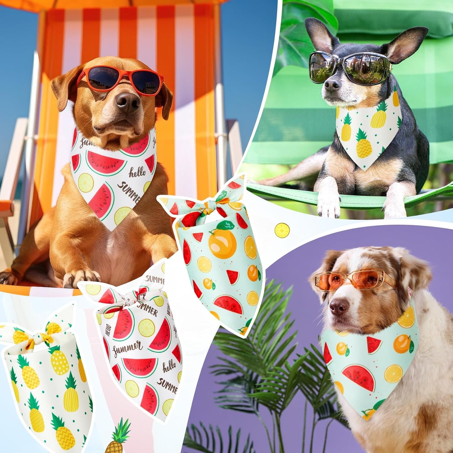 Weewooday 50 Pcs Fruit Dog Bandanas Bulk for Dogs Soft Bibs Adjustable Triangle pet Bandana for Small Medium Large Costume(Fruits Pattern, 31.5 x 21.7 x21.7 Inch)