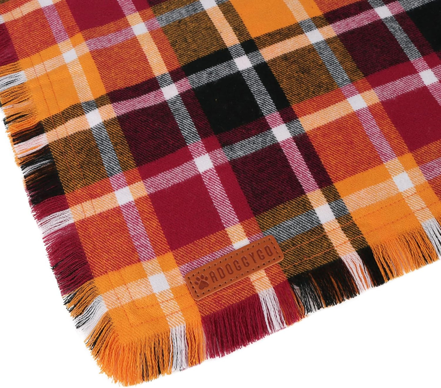 ADOGGYGO Fall Dog Bandana with Tassels Edges, Stylish Orange Plaid Pet Scarf, Multiple Size, Thanksgiving Halloween Fall Bandanas for Extra Large Dogs (X-Large)