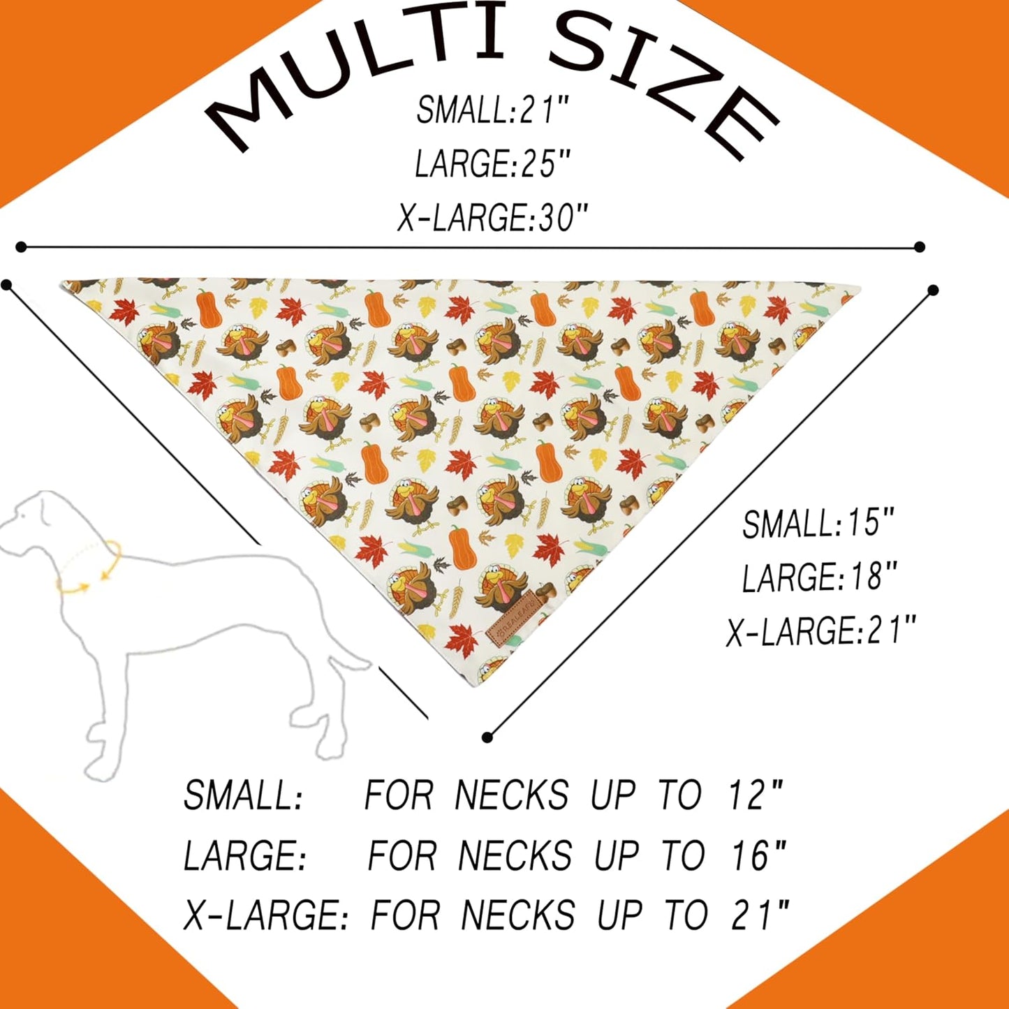 Realeaf Thanksgiving Dog Bandanas 2 Pack,Turkey Pumpkins Fall Stripe Pet Scarf for Boy and Girl, Premium Durable Fabric, Reversible Holiday Bandana for Large and X-Large Dogs Pets