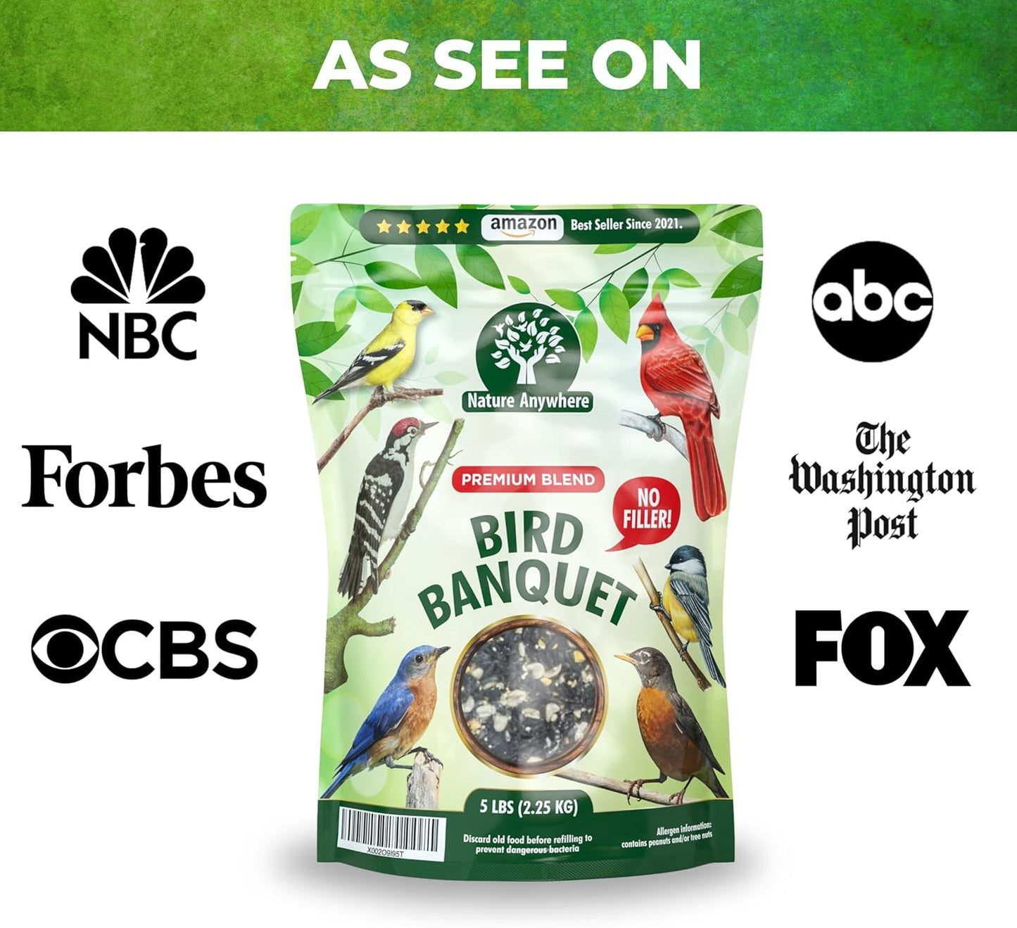 Nature Anywhere Wild Bird Seed for Outside Feeders - No Fillers - Made in USA - Outdoor Bird Food