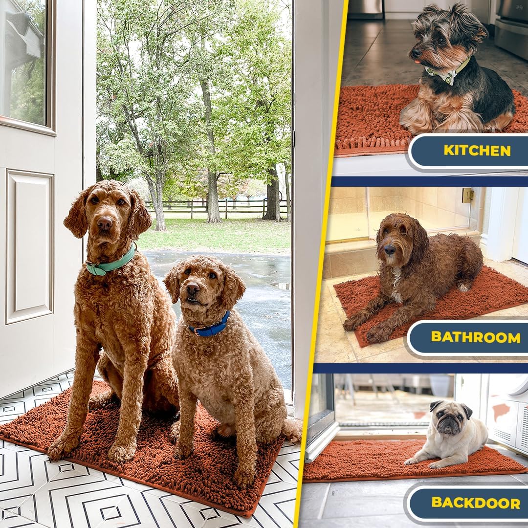 Muddy Mat® AS-SEEN-ON-TV Highly Absorbent Microfiber Dog Door Mat and Pet Rug, Non Slip Thick Washable Area and Bath Mat Soft Chenille for Kitchen Bathroom Bedroom and Indoor - Orange XXXL 72"X48"