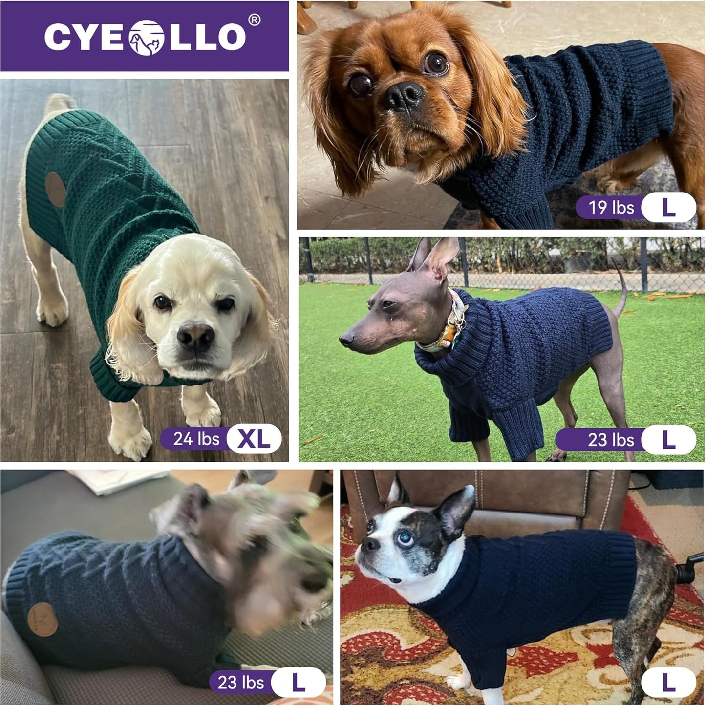 cyeollo Dog Sweaters for Small Dogs Boy, Pullover Turtleneck for Dogs Male, Knitted Doggy Fall Winter Warm Cold Weather Dog Clothes Apparel with Sleeves, Brown L