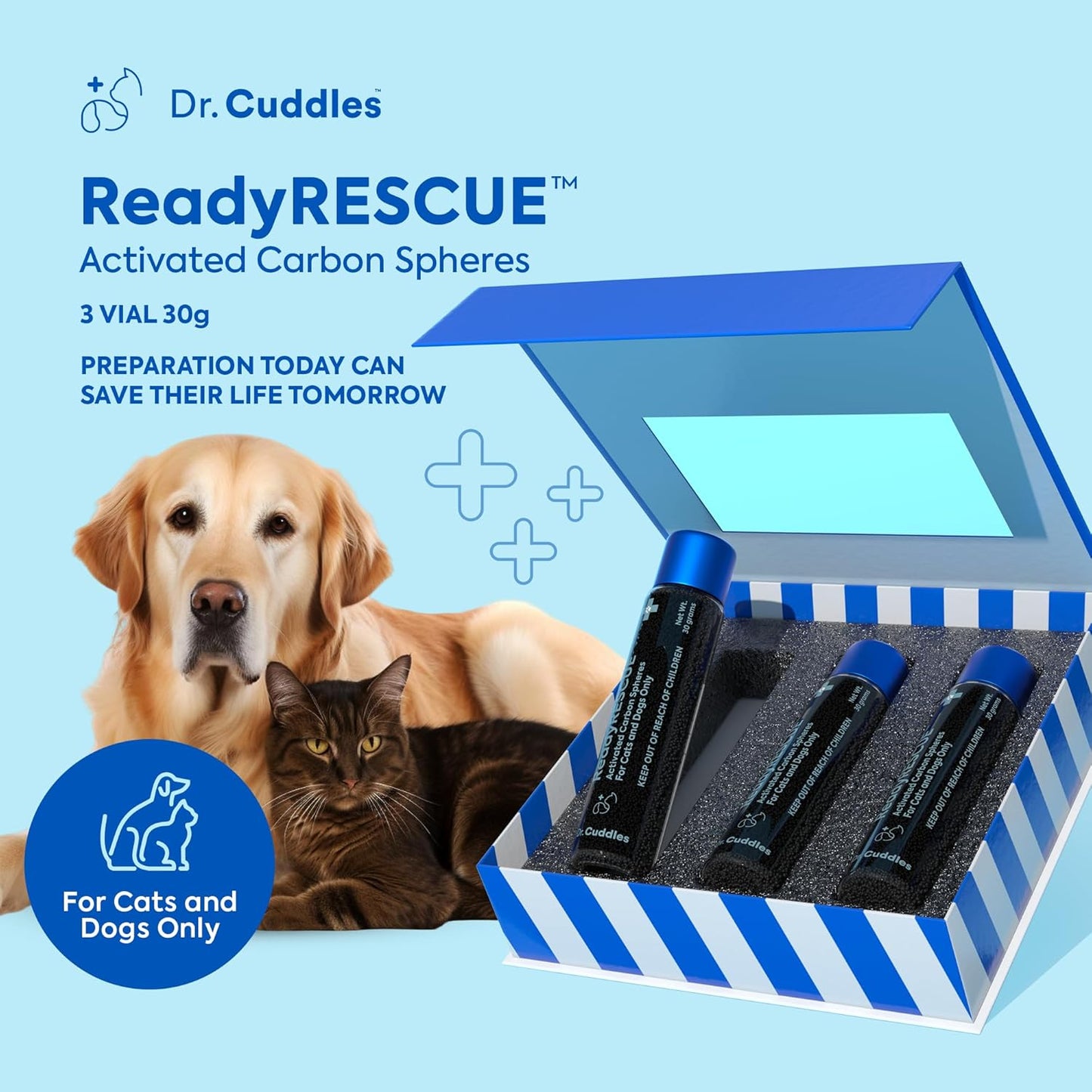 Dr. Cuddles ReadyRESCUE - Dog First Aid Kit Essential - Activated Charcoal Detox for Dogs, Cats, Pets - Animal First Aid Kit - Dog Medical Emergency Kit - Dog Travel Essentials - 30g (3 Vials of 30g)