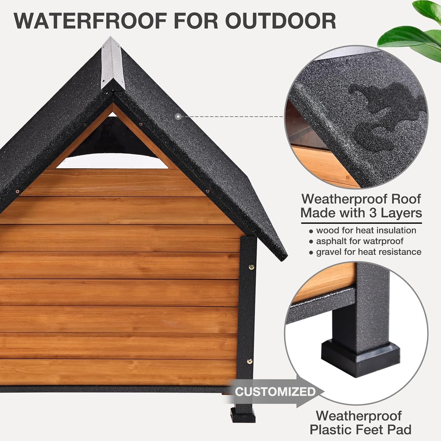 Large Dog House Outdoor Indoor All-Around Iron Frame Design Dog House with Porch＆Raised Feet for Small Medium Large Dogs（Brown）