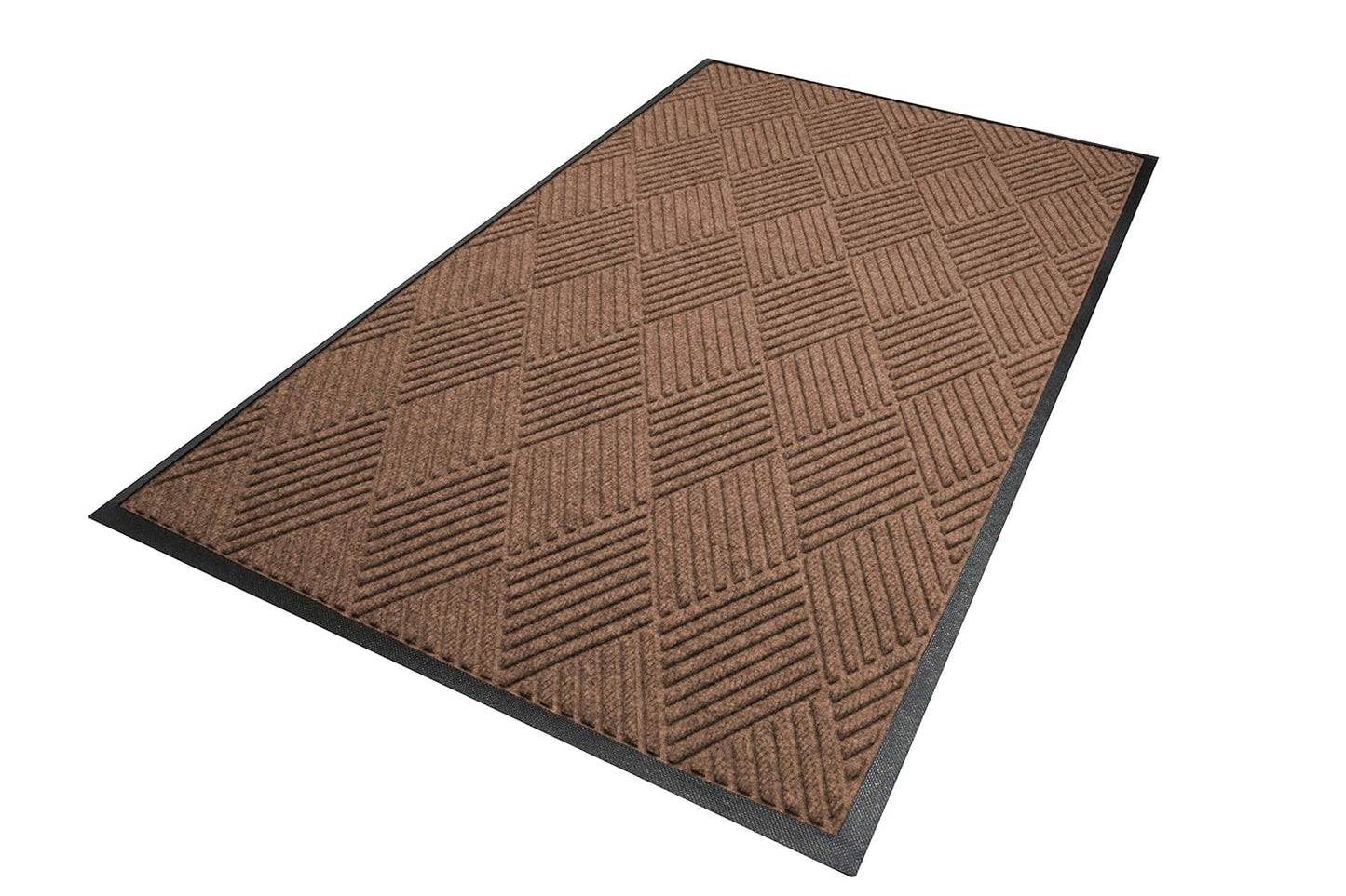 WaterHog Diamond | Commercial-Grade Entrance Mat with Rubber Border – Indoor/Outdoor, Quick Drying, Stain Resistant Door Mat (Medium Brown, 4' x 6')