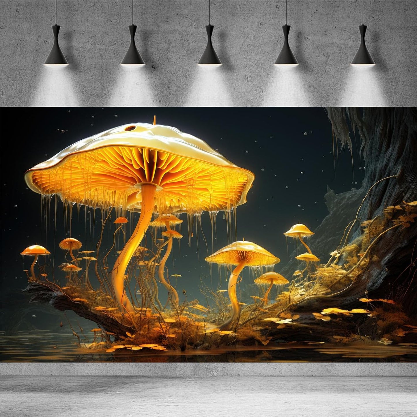Fantasy Mushrooms Aquarium Background Fantasy Mushroom in Magical Enchanted Fairy Tale Stream Reptile Tank Enclosure Terrarium Backgrounds Mushroom Theme Landscape Fish Tank Backgrounds 24x16in