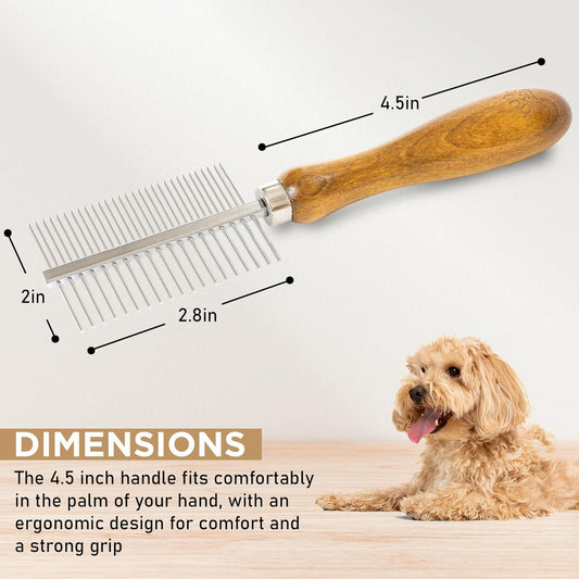 Takavu Double-Sided Metal Pet Comb for Dogs & Cats - Stainless Steel Teeth for Detangling, Removing Loose Hair & Flea Check - Grooming Tool