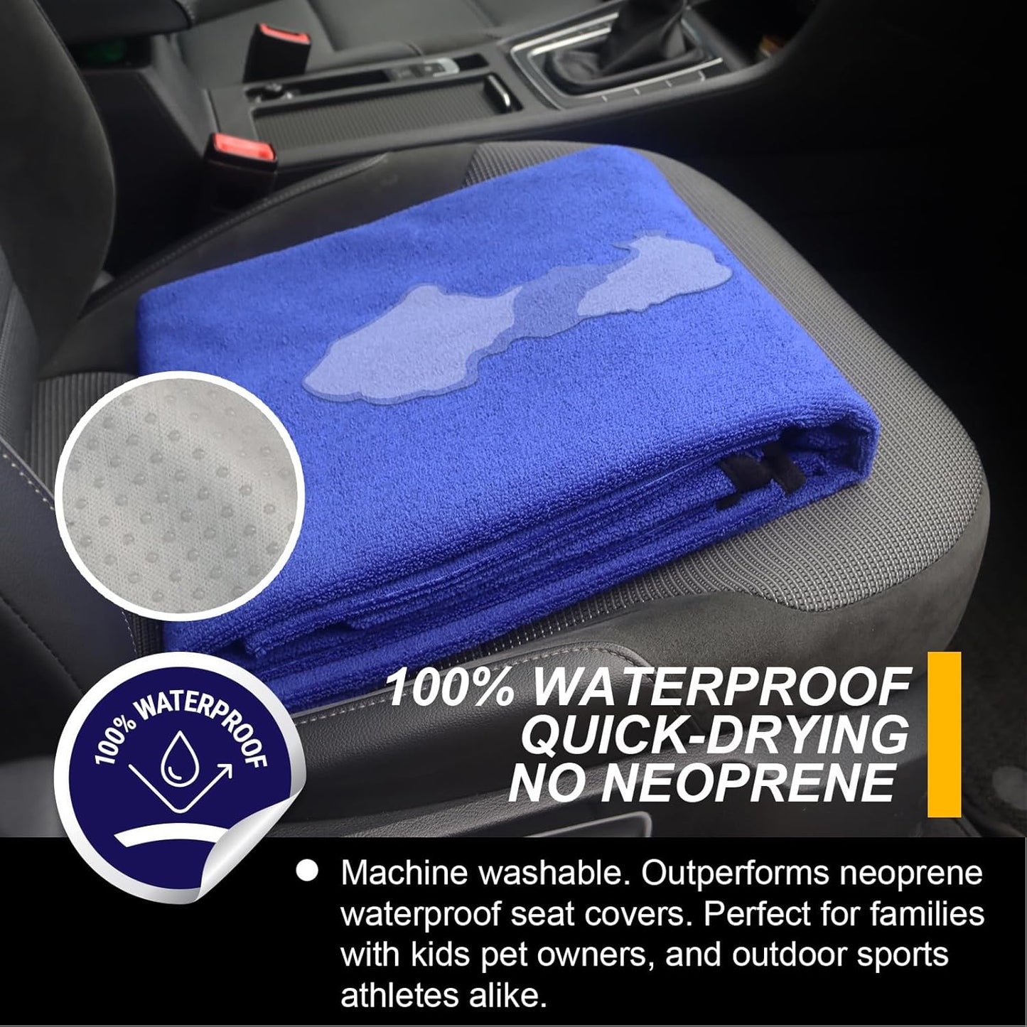 Back Seat Cover for Car Trucks Van SUV,Waterproof Rear Bench Towel Seat Covers for Dogs and Kids,Automotive Backseat Protector (Blue)