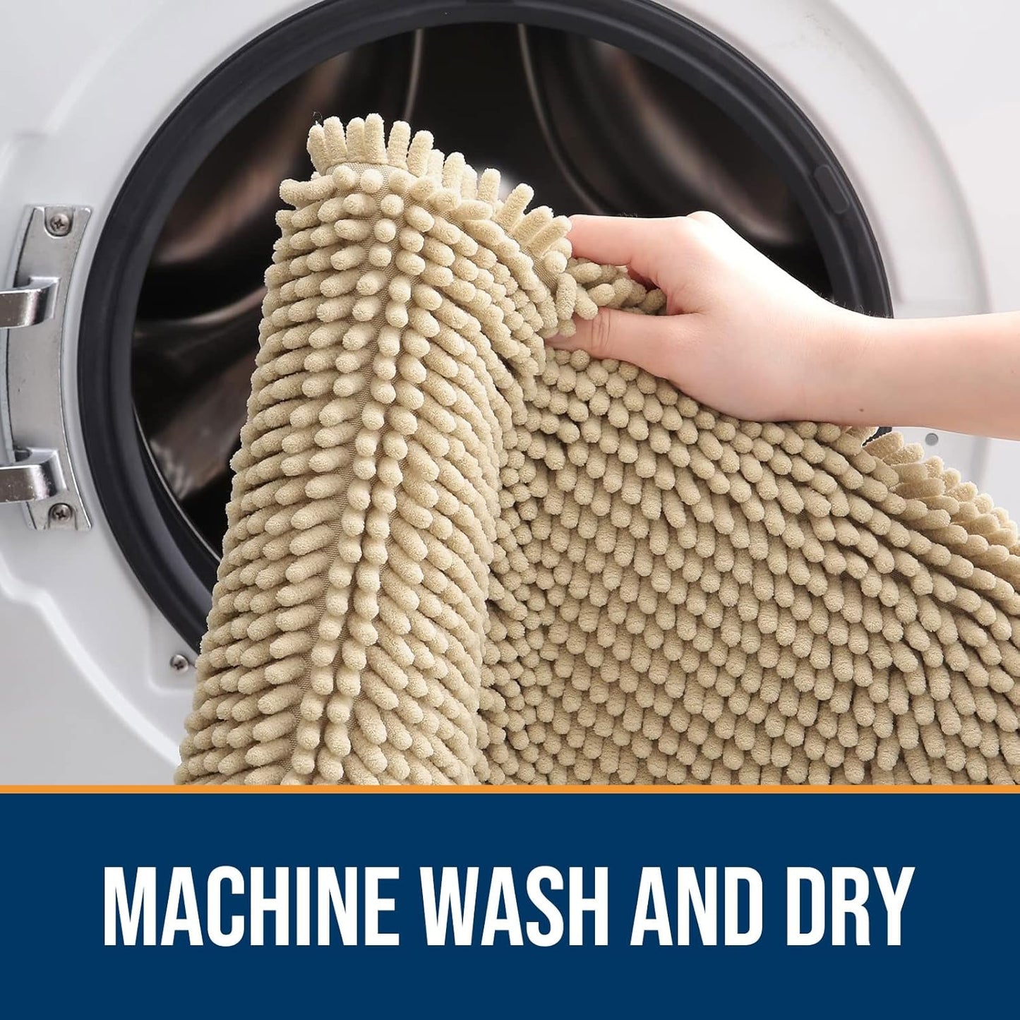 OLANLY Dog Door Mat for Muddy Paws 47x20, Absorbs Moisture and Dirt, Absorbent Non-Slip Washable Doormat, Quick Dry Chenille Mud Mat for Dogs, Entry Indoor Entryway Carpet for Inside Floor, Beige