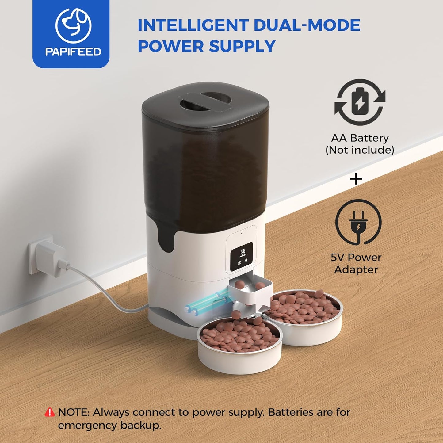 PAPIFEED 7L Automatic Cat Feeders for 2 Cats - 2.4G WiFi Timed Auto Feeder with APP Control, Cat Food Dispenser with Alexa for Multiple Cats, Detachable for Easy Clean, 1-10 Meals Per Day - White