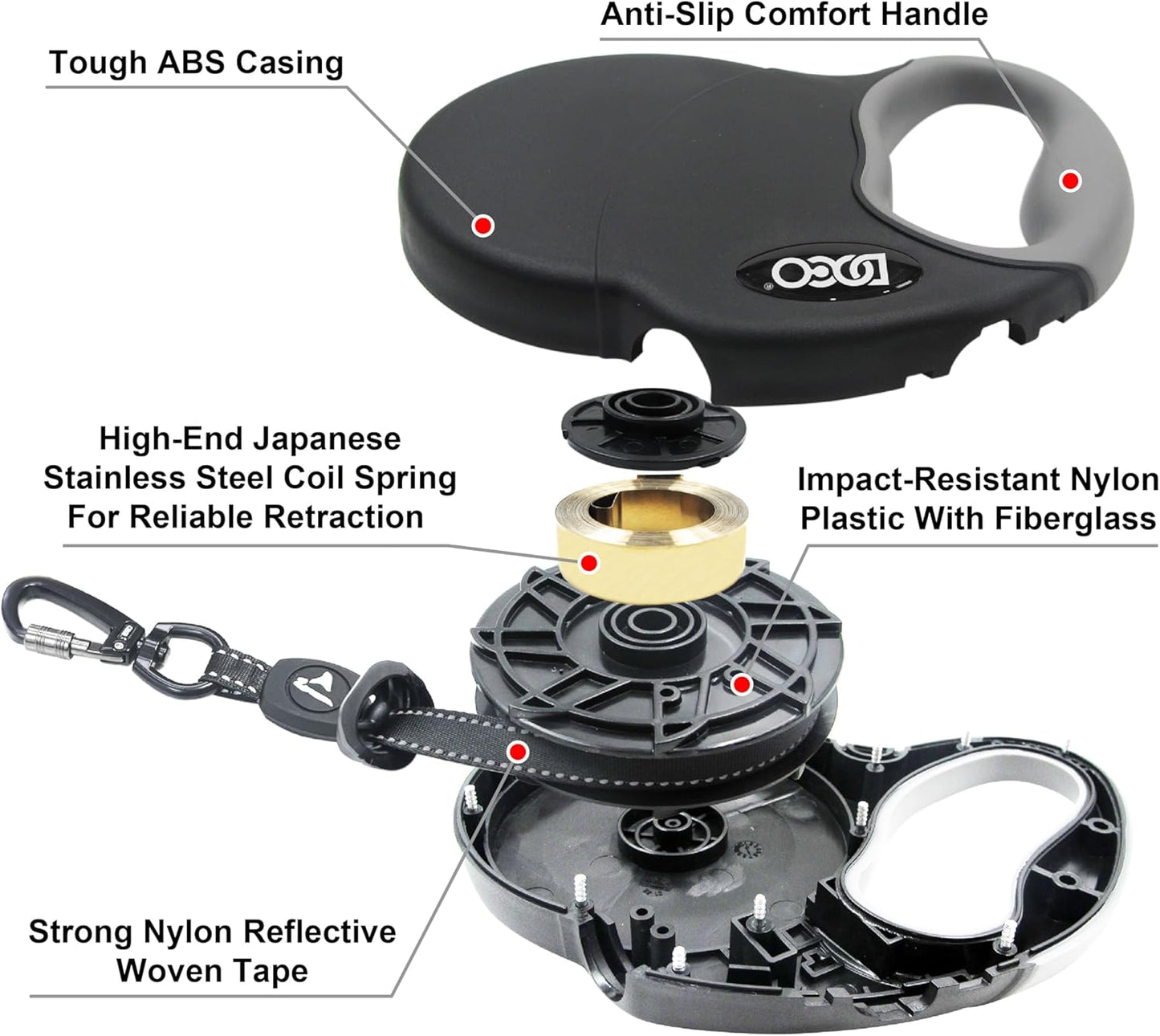 DOCO Retractable Dog Leash for Large Dogs (Length - 16’, Weight - Upto 110lb) Reflective Tape Lead with Stop and Lock Control, Tangle Free 360° Swivel Snap & Anti-Slip Grip (Blue, Large)