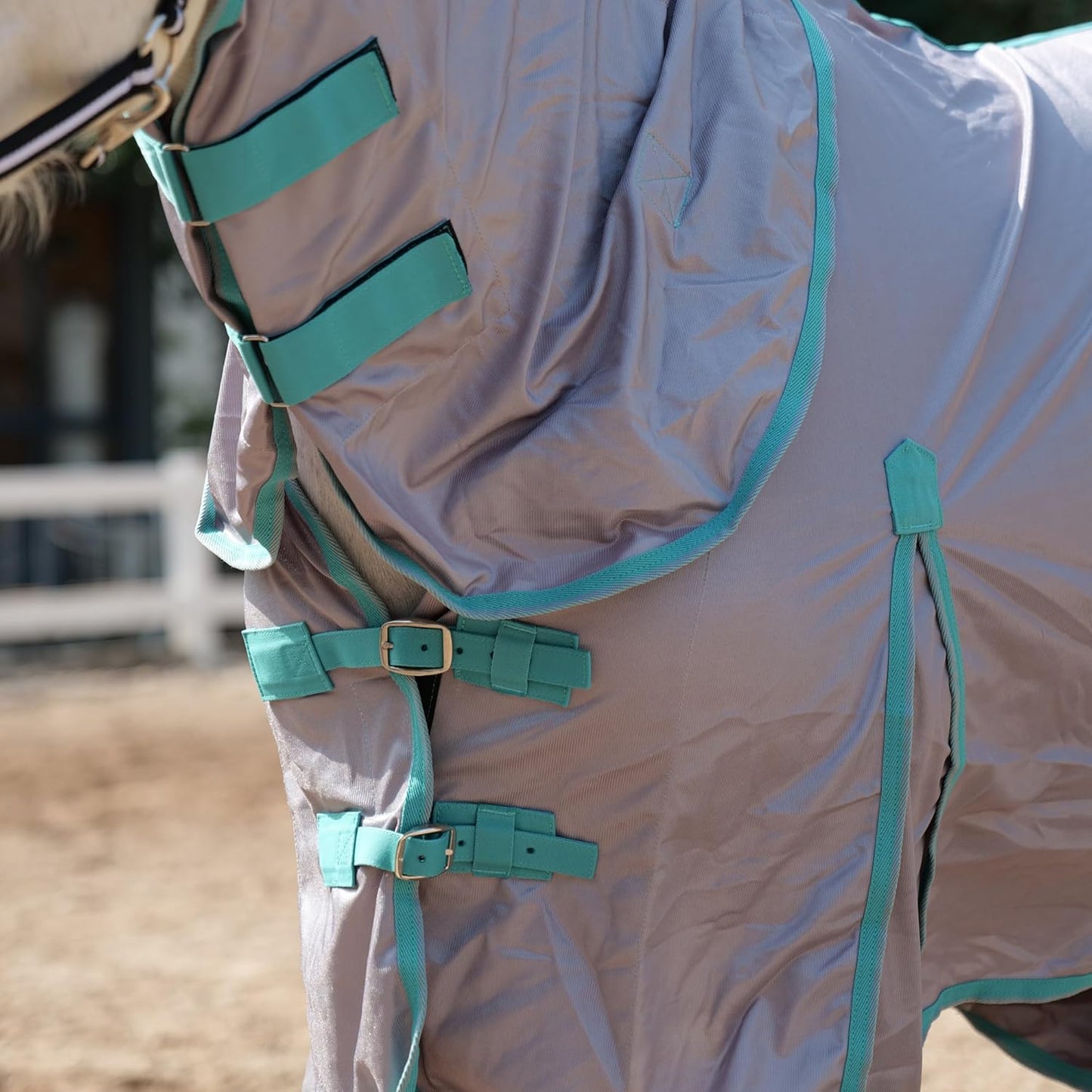 Horse Fly Sheet with Detachable Neck Cover & Belly Wrap, Adjustable Fly Sheet for Horses, Ventilated Airflow Mesh Equine Cooling Summer Flysheet Grey 69