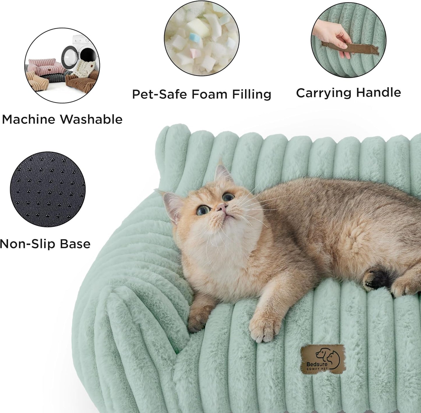 Bedsure Cute Cat Couch for Pets - Fluffy Small Dog Sofa with Premium Soft Corduroy Fleece, Pet Sofa with Removable Washable Cover, Supportive Dog Couch Bed for Small Medium Dogs, 30inch, Garden Green