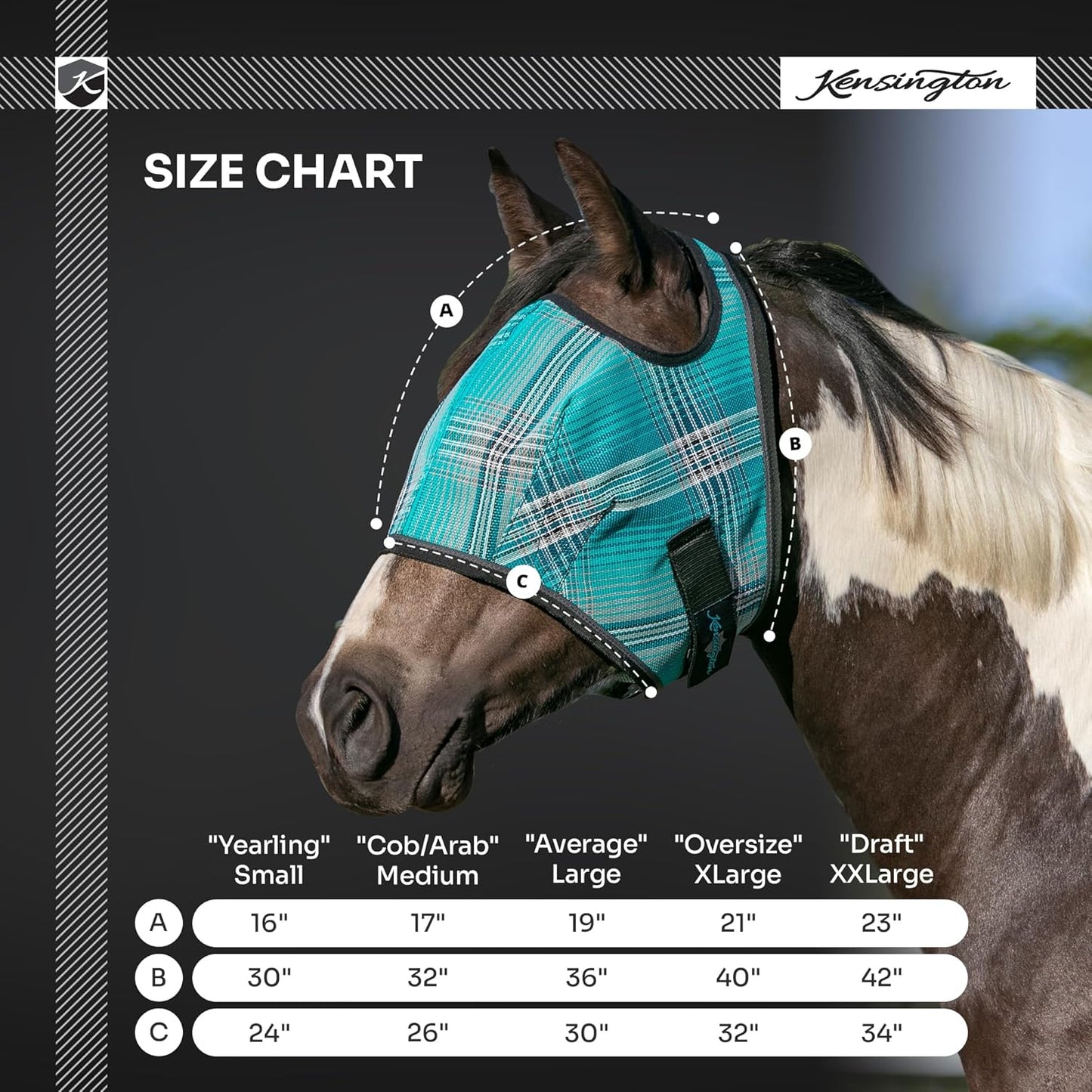 Kensington Fly Mask Web Trim Protects Horses Face and Eyes from Bites and Sun Rays While Allowing Full Visibility Ears and Forelock Able to Come Through The Mask, Small, Atlantis