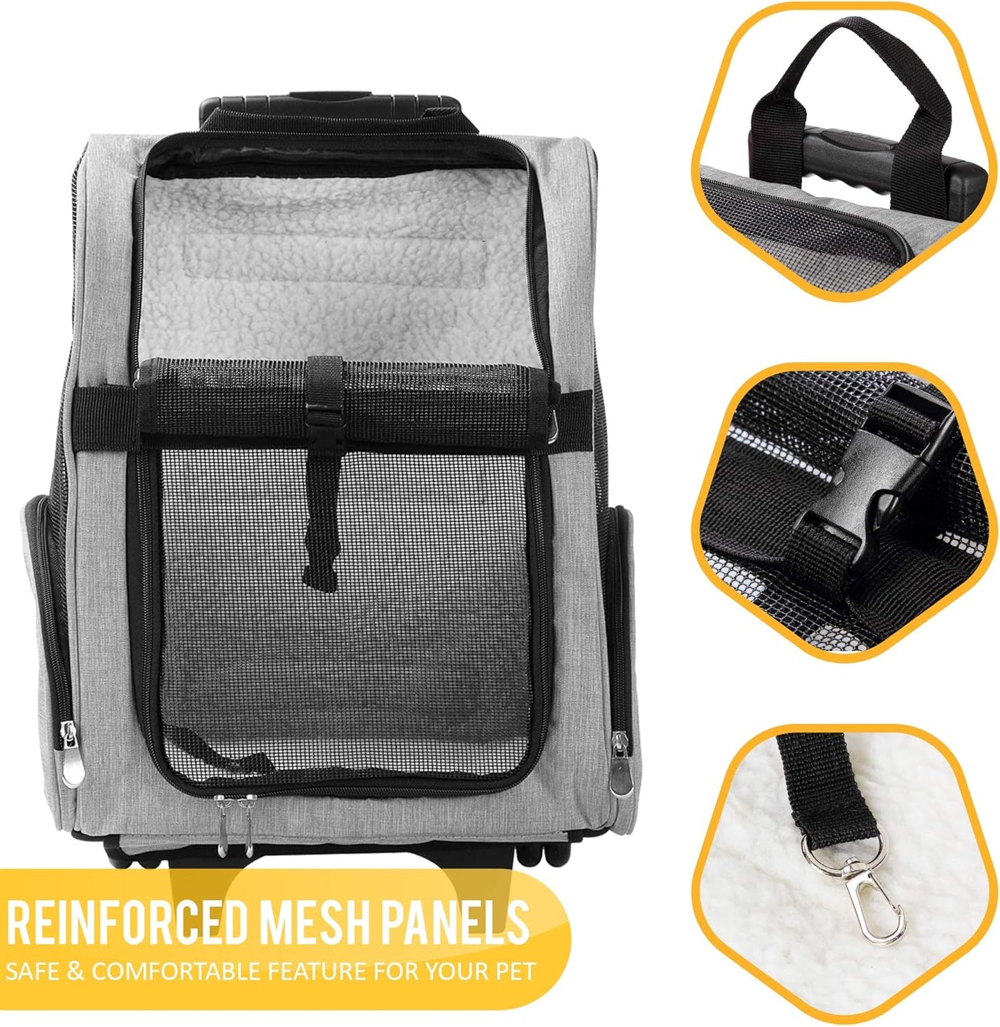 KOPEKS Deluxe Backpack Pet Travel Carrier with Double Wheels for Pets up to 10 Pounds - Black - Approved by Most Airlines