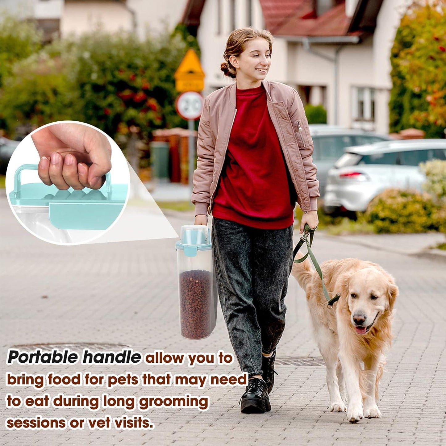 TBMax Dog Food Storage Container 5-7 lbs, Airtight Cat Food Container with Large Spout & Measuring Cup, Pet Food Storage Dispenser for Kibble Storage, Dog Treat Bird Seed Container -Light Blue