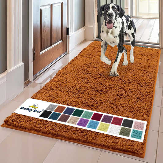 Muddy Mat® Shown on TV – Super Absorbent Door Mat Indoor, Microfiber Quick Dry Chenille Entryway Rug, Non-Slip Front Door Mat, Indoor Mats for Entryway, Machine Washable Pet Rug, Orange 36"x60"
