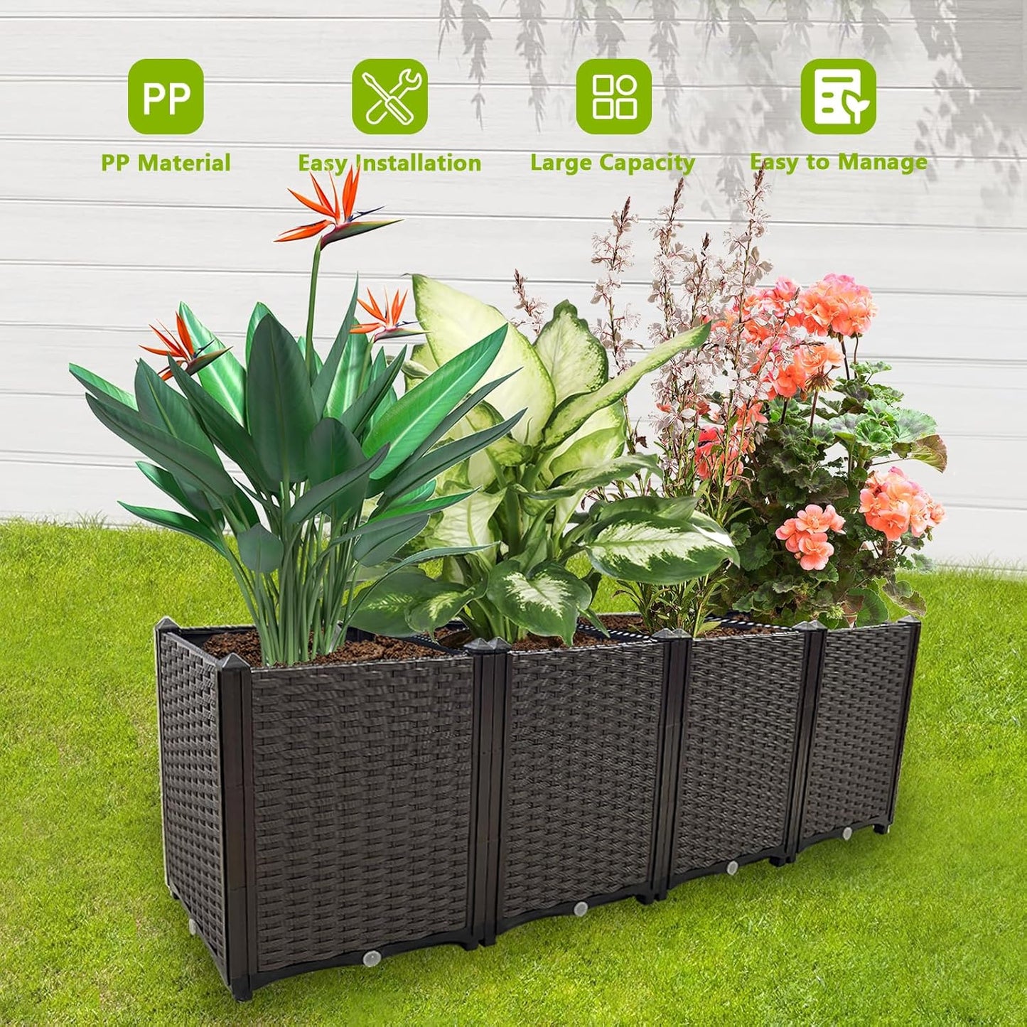 Large Planters for Outdoor Plants pots Elevated Garden Boxes Raised Garden Bed Garden Patio Balcony Deck to Planting Flowers Vegetables Tomato and Herbs
