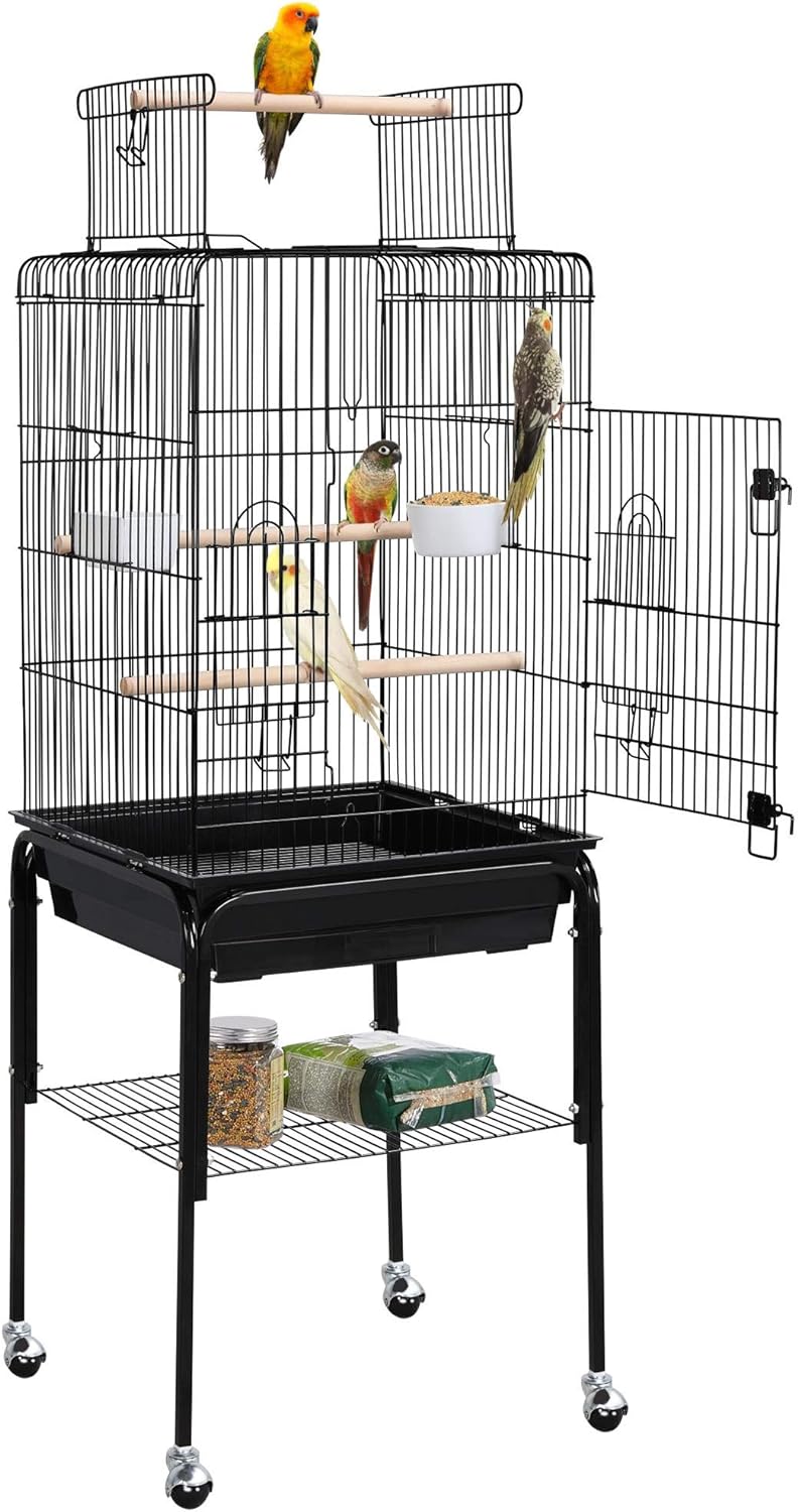 Yaheetech Open Top Rolling Parrot Bird Cage for Cockatiel Sun Parakeet Green Cheek Conure Mid-Sized Parrot Cage with Detachable Stand