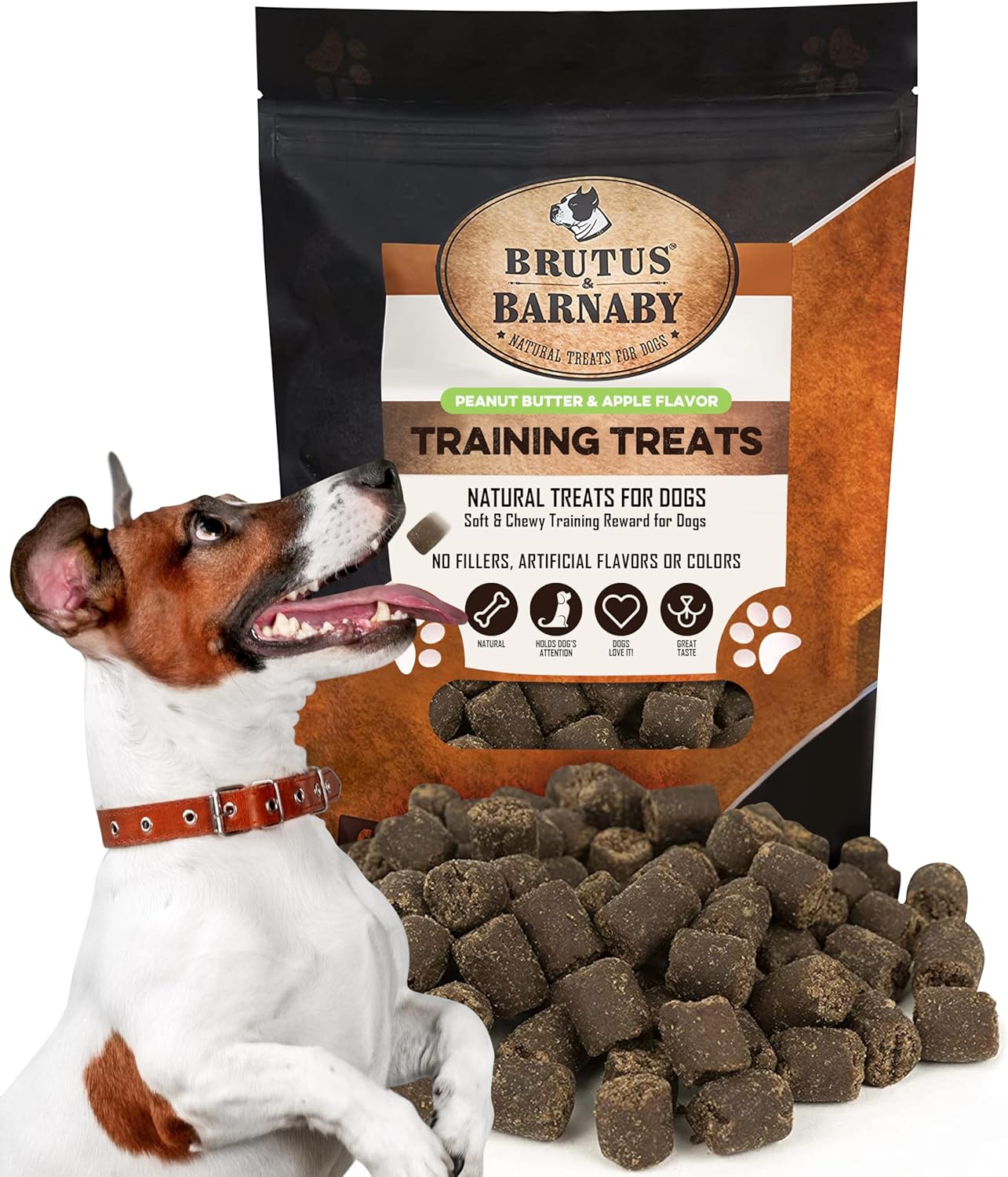 BRUTUS & BARNABY Training Treats for Dogs - Peanut Butter & Apple - All-Natural Healthy Low Calorie Vegan Treat - Great to Use for Rewards in Training Your Puppy Or Dog