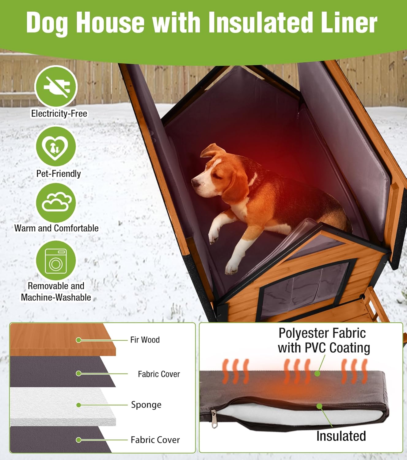 Large Outdoor Dog House Insulated, Weatherproof Dog Kennel with Porch, Anti-Chewing Metal Frame, for Medium to Large Breed