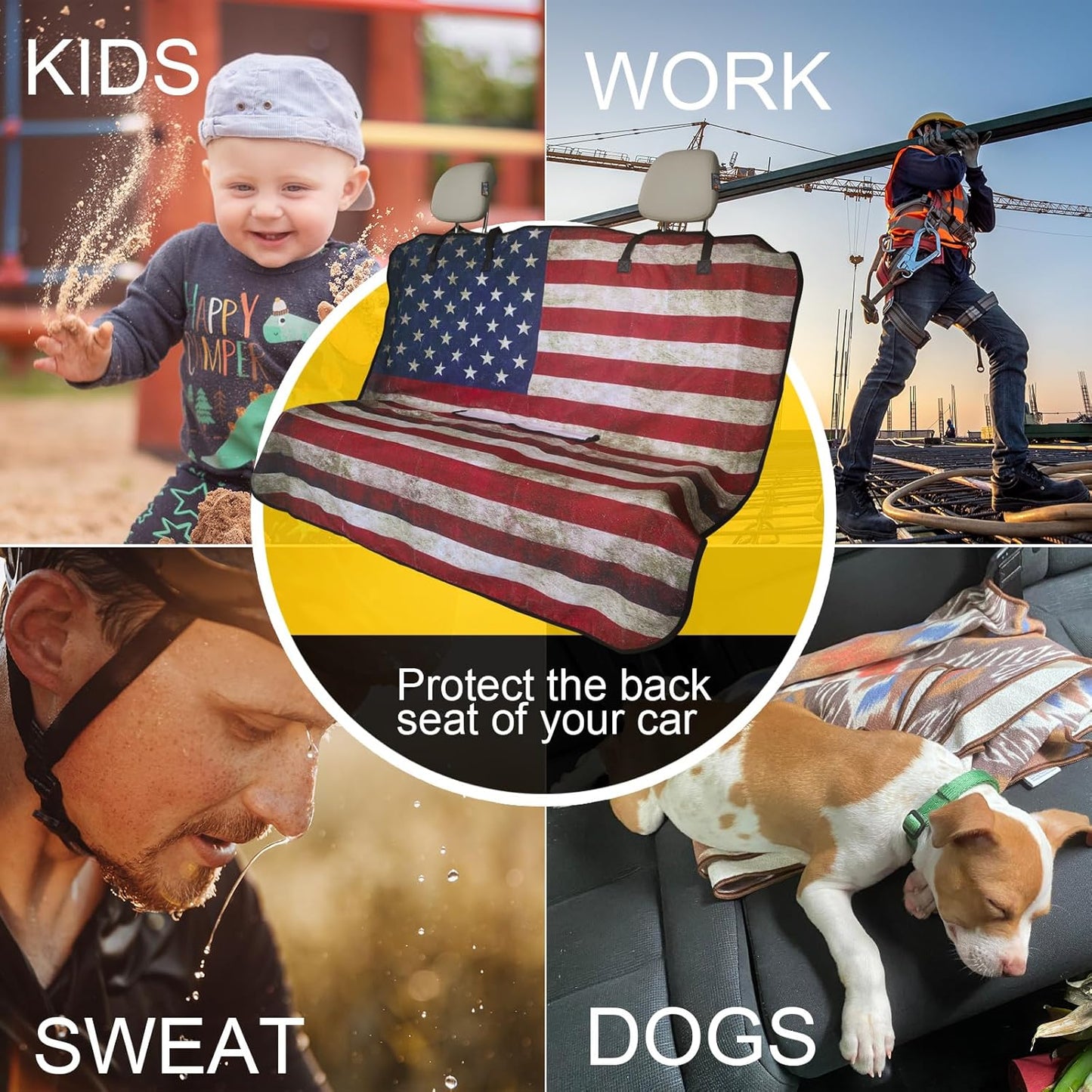 Back Seat Cover for Car Trucks Van SUV,Waterproof Rear Bench Towel Seat Covers for Dogs and Kids,Automotive Backseat Protector (American Flag)